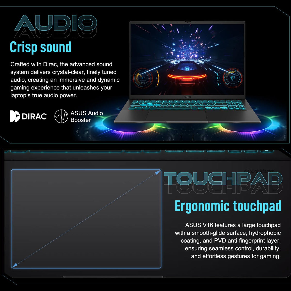 ASUS V16 RTX 5070 Intel Core 7 240H 32GB DDR5 1TB SSD Gaming Laptop | 16" WUXGA 144Hz 16:10 Display, Turbo Blue Backlit KB, Numeric Keypad, HDMI, Windows 11 Home, w/bundle