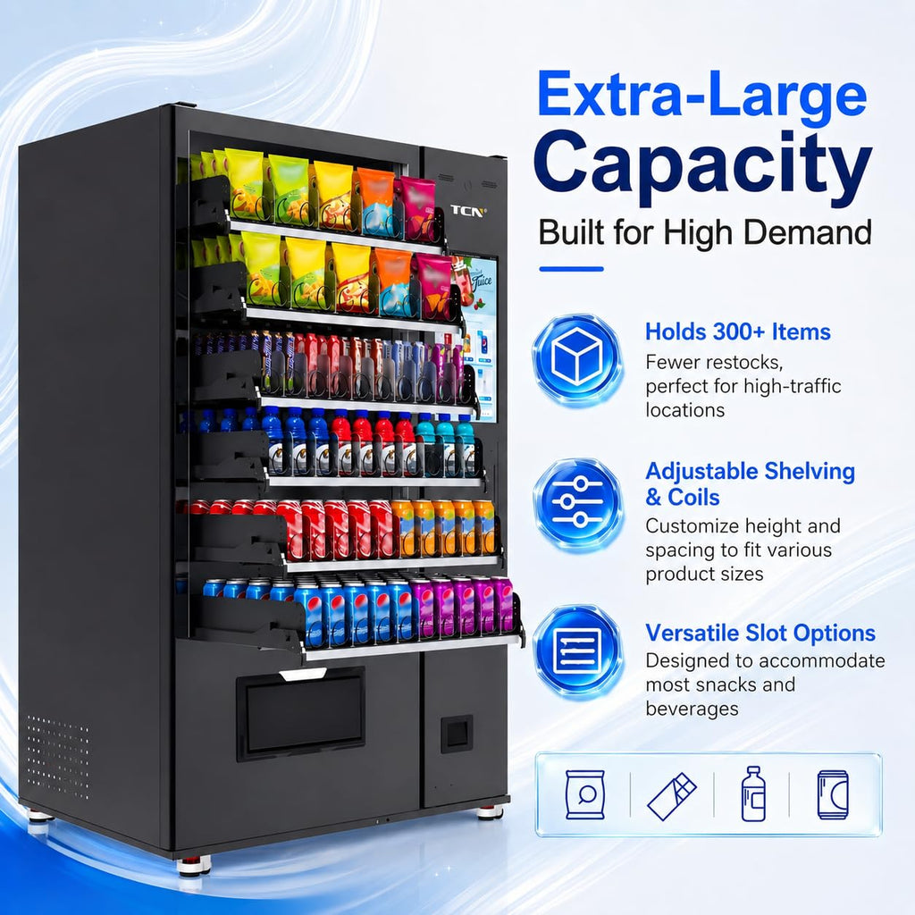 Touchscreen Vending Machines for Sale, 60 Slots Refrigerated Vending Machines for Business, Credit Card Reader, Bill & Coin Acceptor, Snack & Drink Combo with Remote Management System