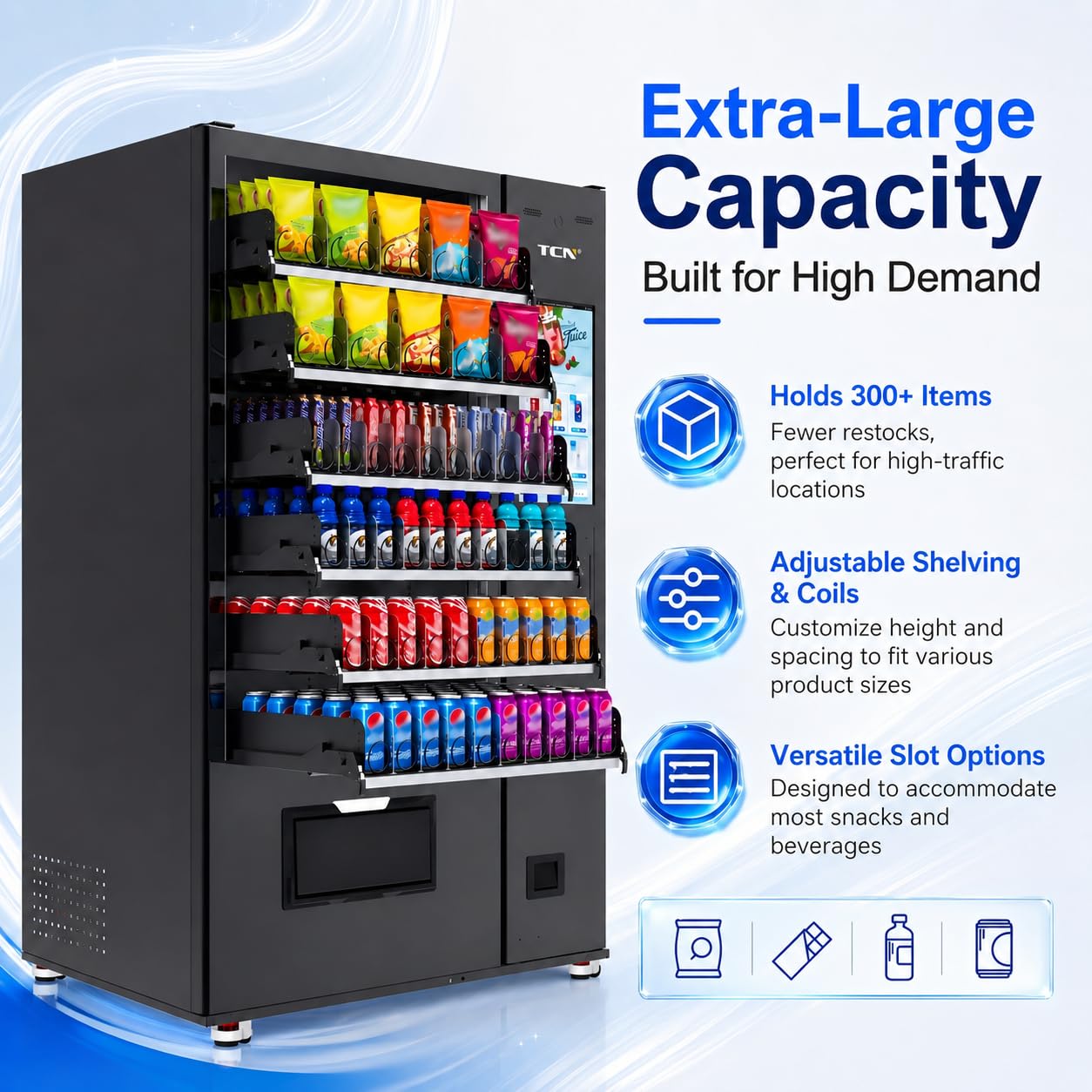 Touchscreen Vending Machines for Sale, 60 Slots Refrigerated Vending Machines for Business, Credit Card Reader, Bill & Coin Acceptor, Snack & Drink Combo with Remote Management System