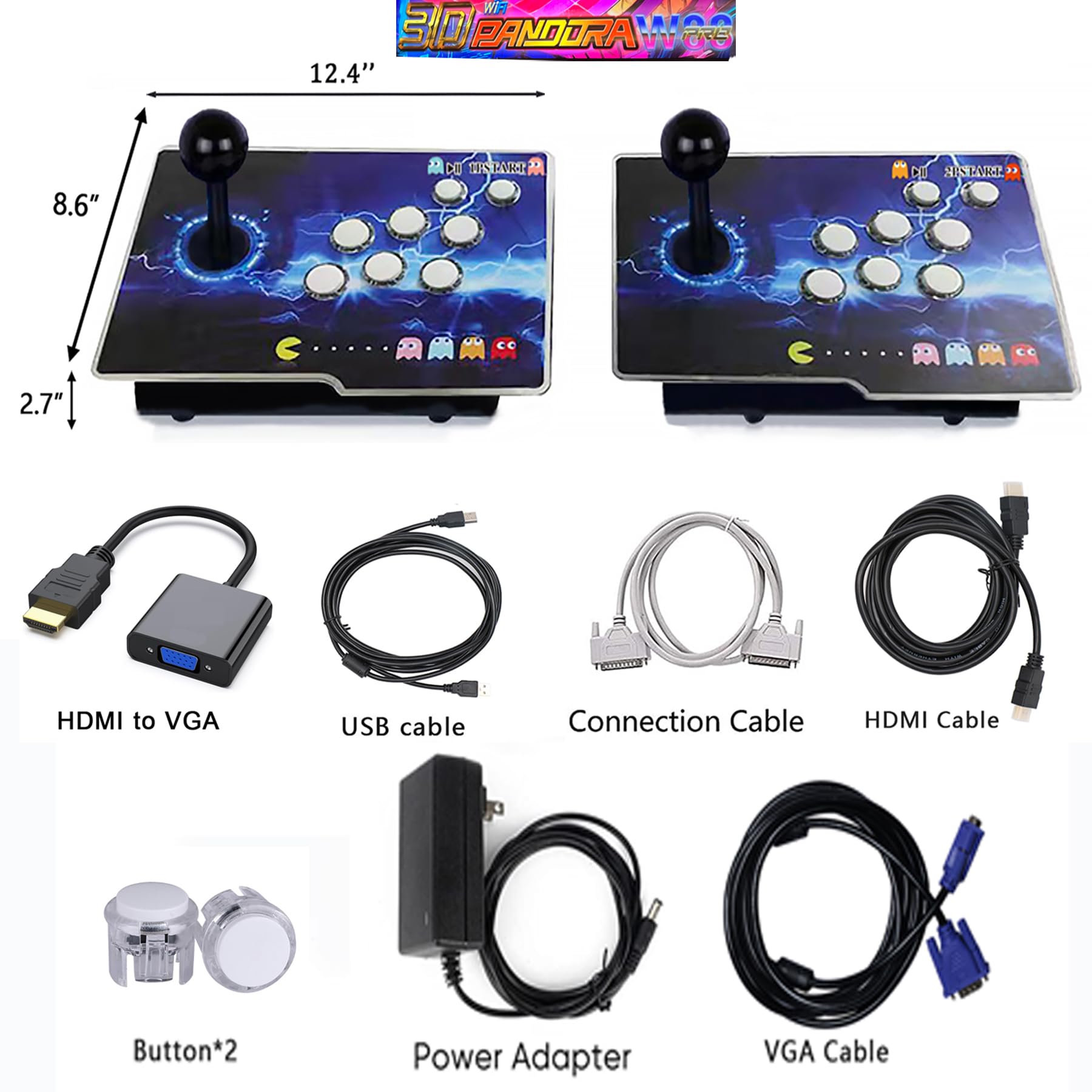 RegiisJoy 36800 in 1 Arcade Game Console Pandoras W88 Pro WiFi Function Game Machine for PC & Projector & TV, 2-4 Players, 1280X720, 3D Games, Search/Hide/Save/Load/Pause Games, Favorite List