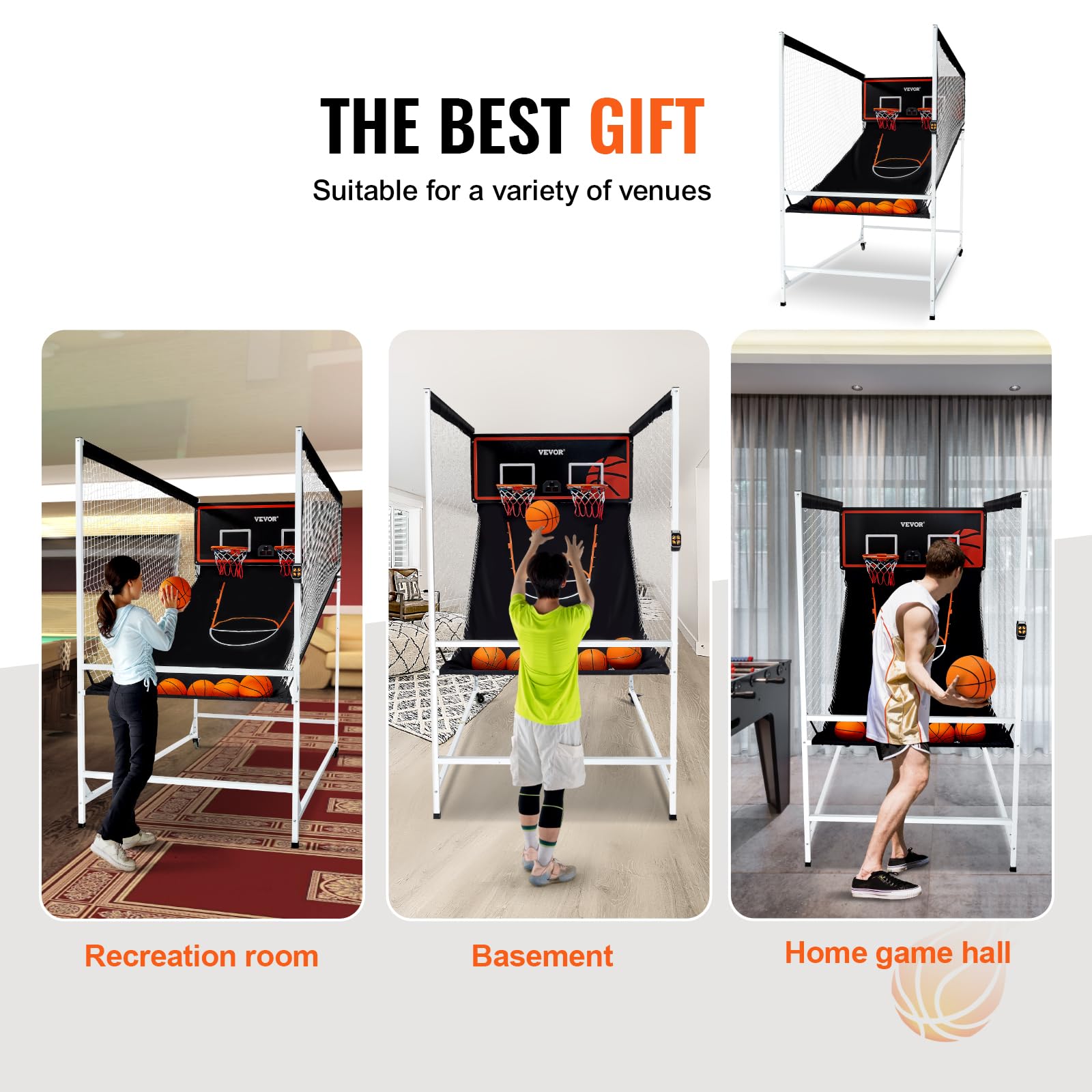 VEVOR Basketball Arcade Game Indoor, 2 Player Indoor Basketball Game, Home Dual Sport with 8 Game Modes, Electronic Scoreboard, and Inflation Pump,Adults
