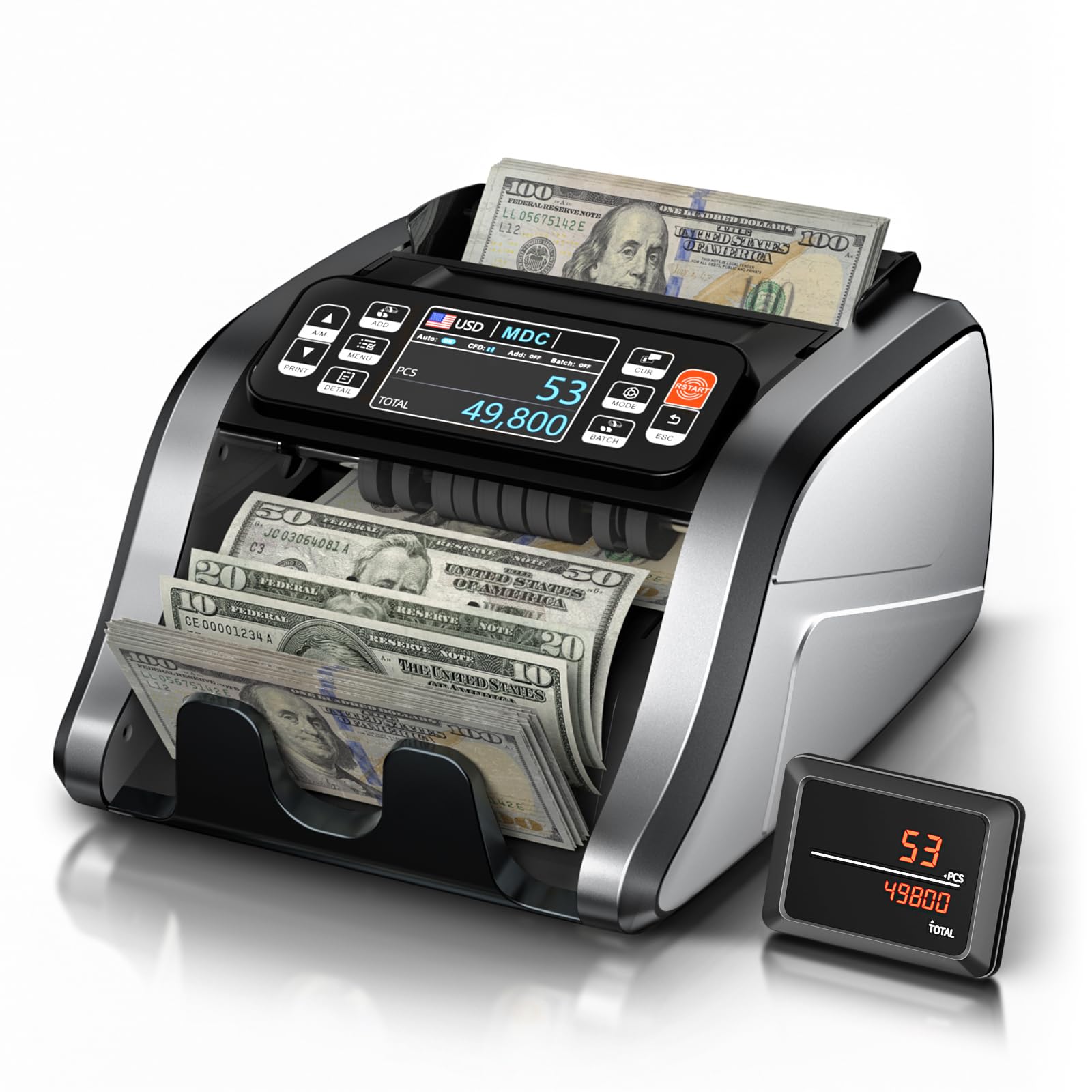 Aneken N60 Money Counter Machine Mixed Denominations, Cash Counter with 3.5” HD Dual TFT Display, UV/MG/IR/DD Counterfeit Detection, Printer-Ready Bill Counting Machine for Business, Upgraded Version