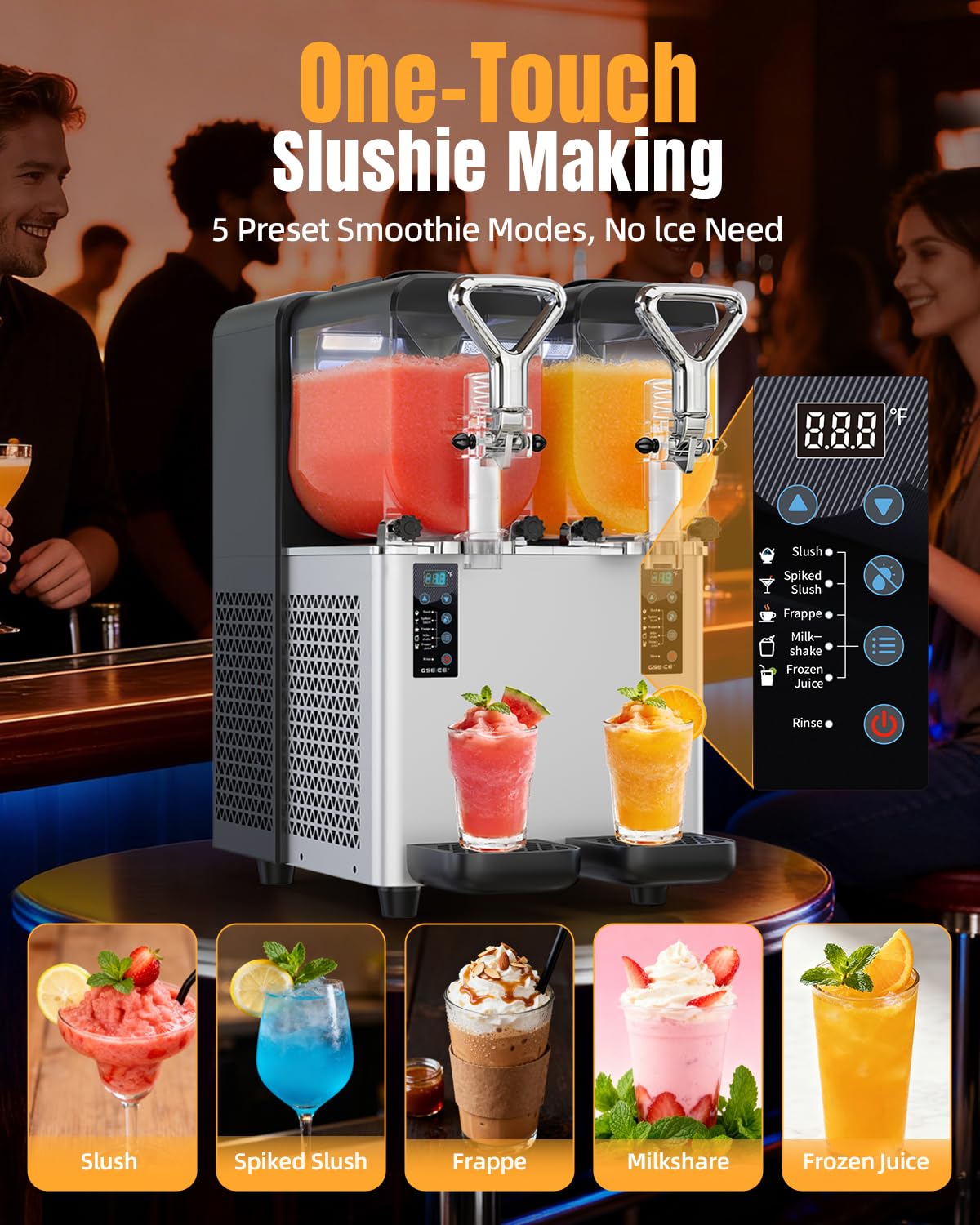 Slushie Machine for Home, 135oz x 2 Tank Slushy Machine for Commercial & Home Use, Margarita Machine with LED Lights 400W Fast Chill & Quiet for Restaurant Bar Cafes Food Truck, No Ice Needed