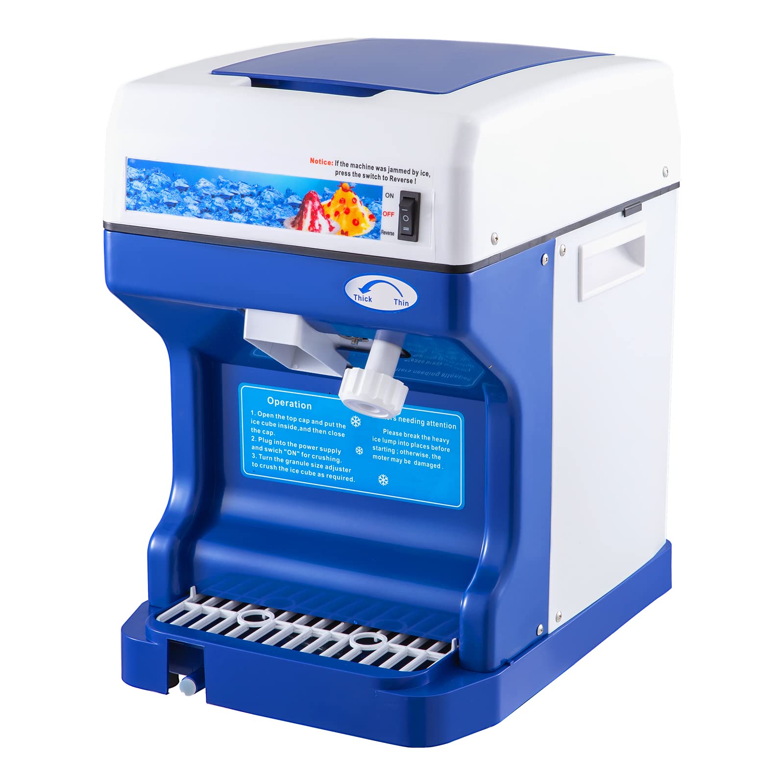 VEVOR Commercial Ice Shaver Crusher, 220lbs/hr Electric Fluffy Ice & Snow Cone Machine, 250W 1500RPM Tabletop Fluffy Shaved-Ice Machine for Parties Events Snack Bar, Home and Commercial Use (White)