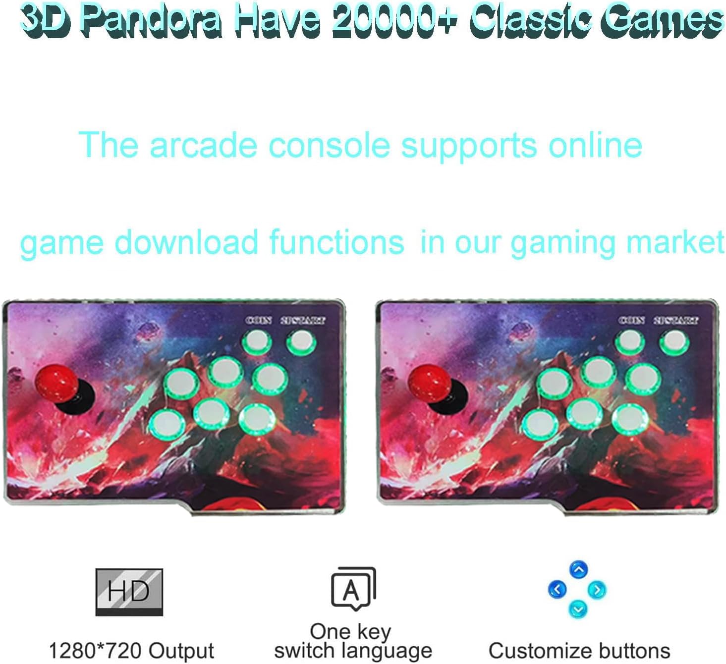 【36700 Games in 1】 Separate 3D WiFi Pandora's Box, Separate 2 in 1 Classic Arcade Game Console, 2 Joysticks, Support 3D, 1280x720 Full HD, Search/Save/Hide/Pause Game up to 4 Players
