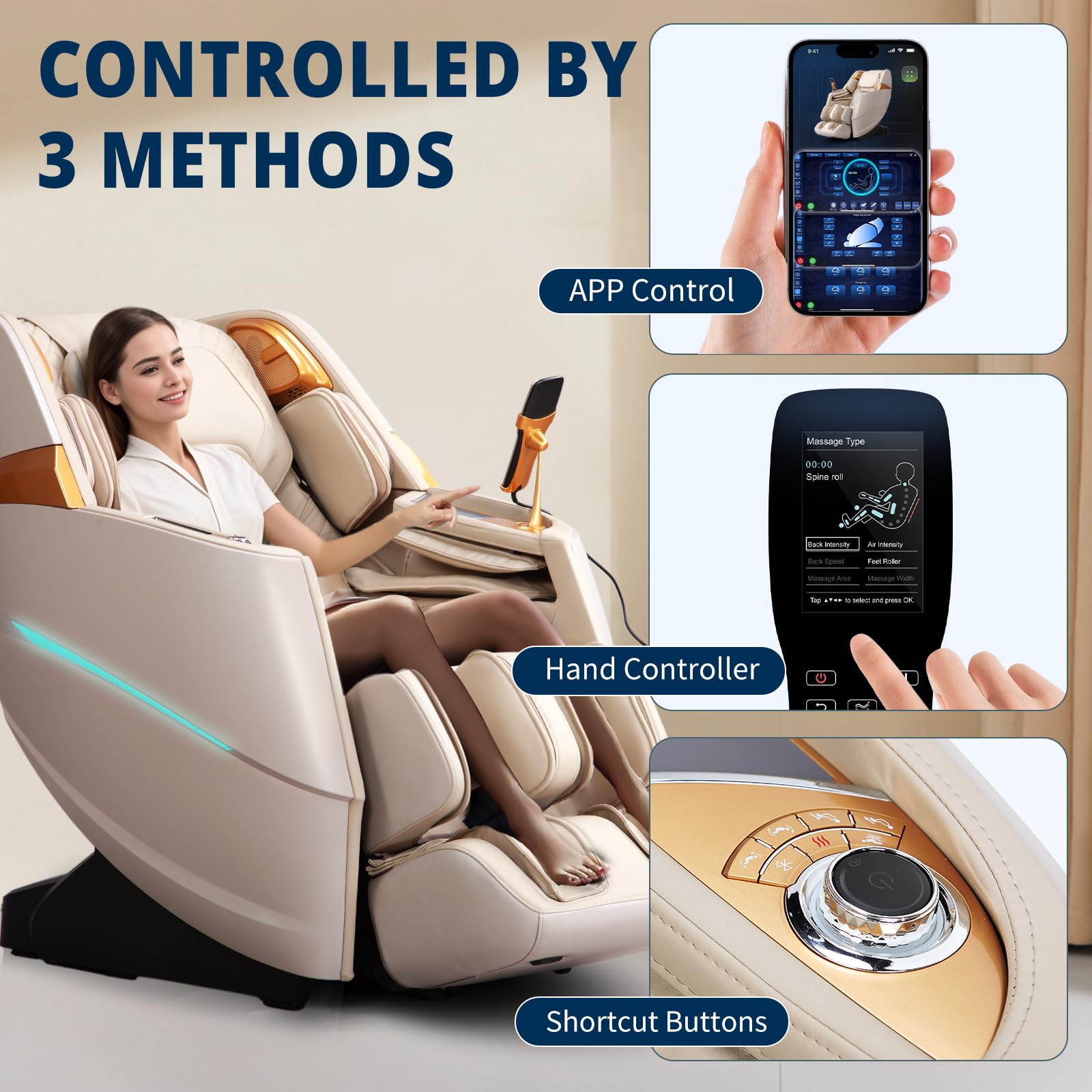 HealthRelife 4D Massage Chair Full Body Zero Gravity Recliner - 55“ SL-Track,20 Auto Modes,11 Massage Technique,40 Airbags Massage,with Yoga Stretch,APP Control,Negative Oxygen lons（Grey）