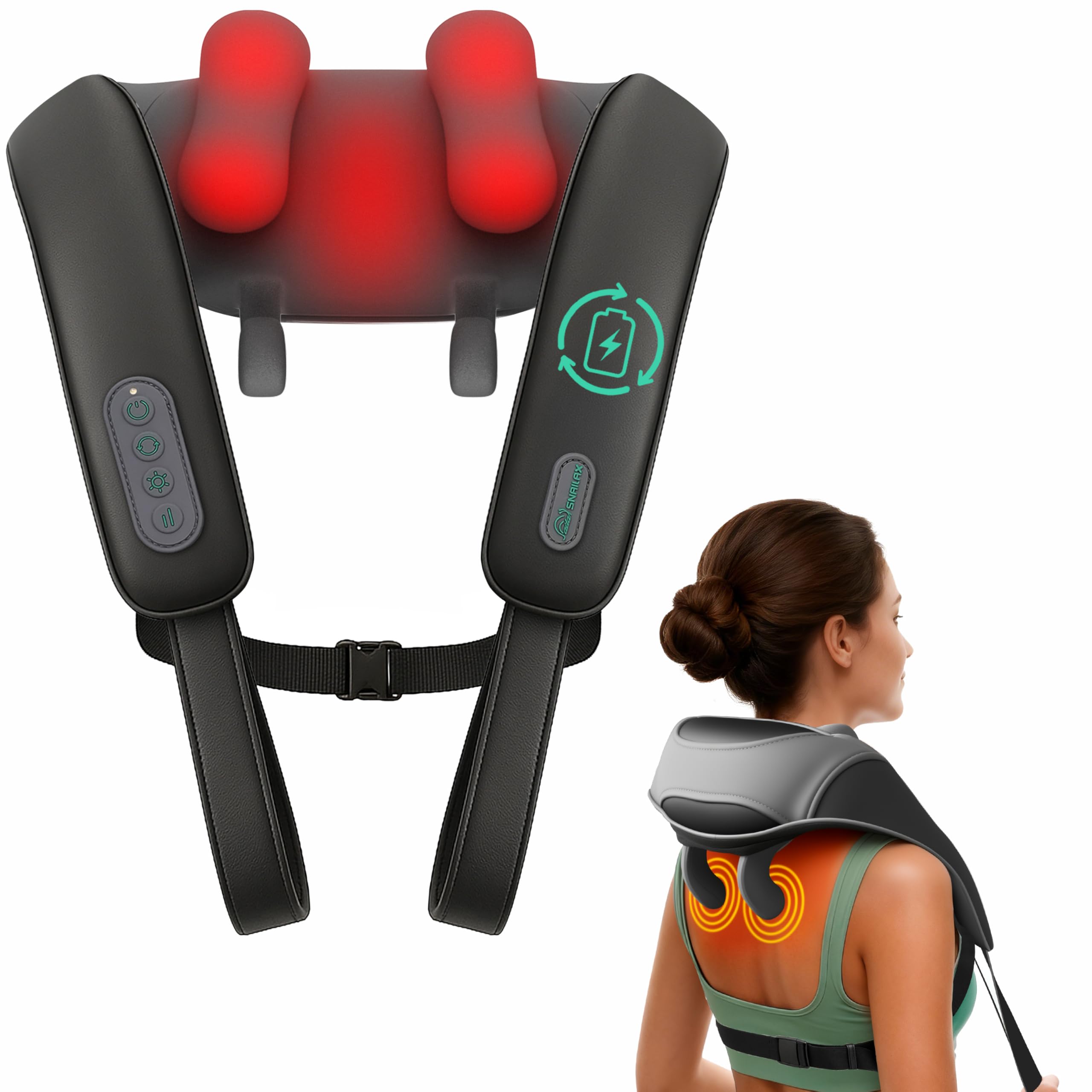 Snailax Cordless Neck Massager with Heat for Pain Relief Deep Tissue, 4D Kneading,Rechargeable Shiatsu Back Neck Massager for Neck, Shoulders Back，Gift for Father