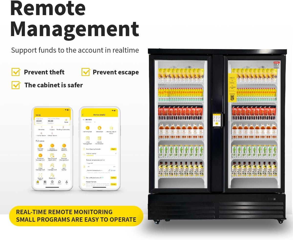 HAHA Large Vending Machine, Self-Service Refrigerated Cabinet, Double Door Display Smart Cooler with POS/NFC Payment for Operator/Unmanned Stores/Factory (864 Bottle Capacity)