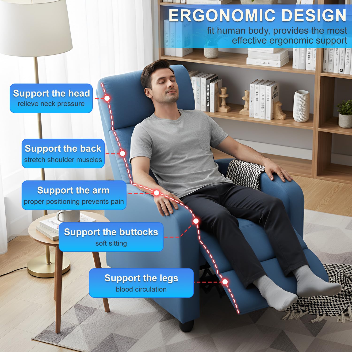BestMassage | Recliner Chair | with 2 Point Massage Function | Pu Brown | with Lumbar Support, Adjustable Push Back, Footrest & Padded Seat | Easy Assembly | for Living Room, Home Theatre