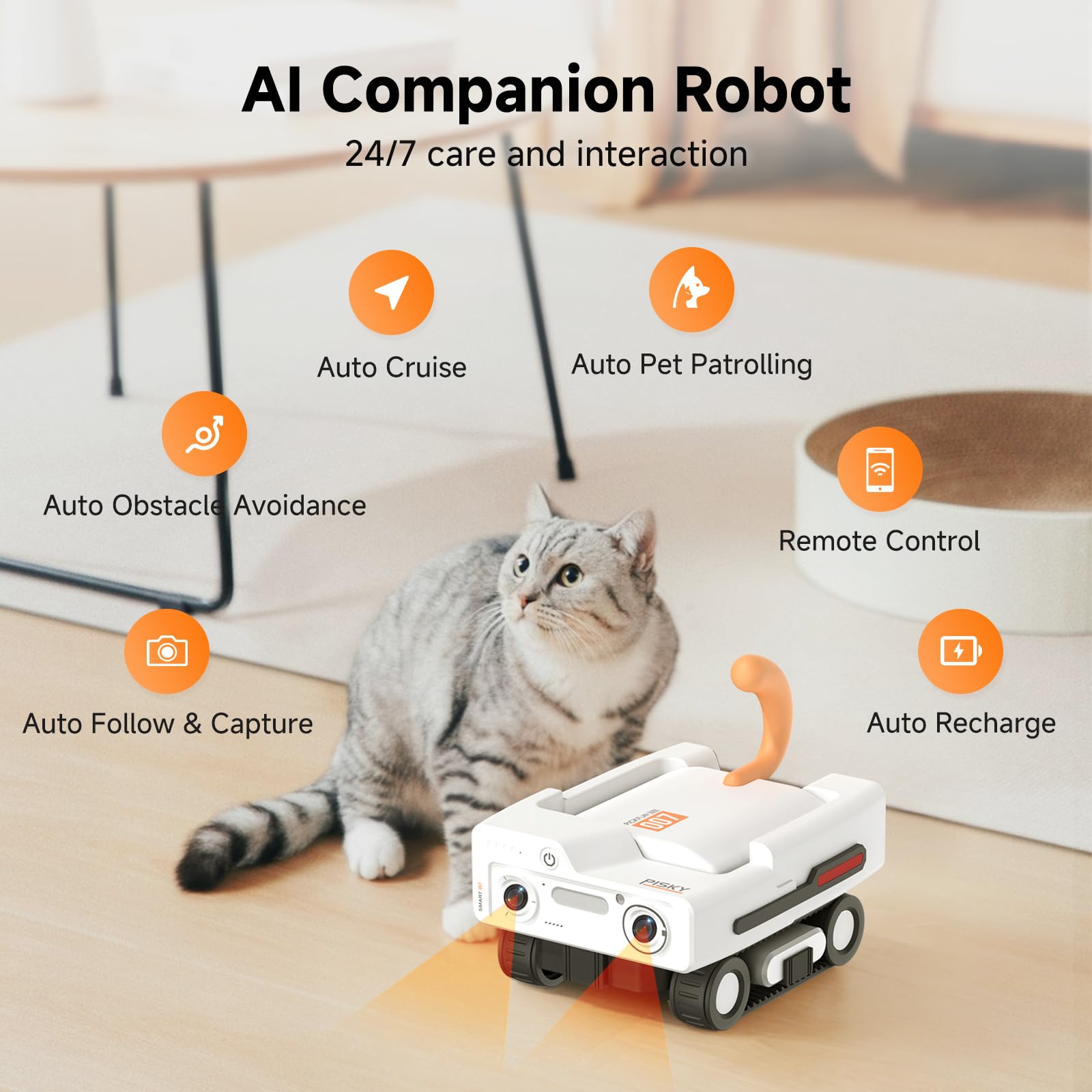 Pmate AI Pet Camera Robot Companion for Dogs & Cats Robot Camera with Visual Recognition Remote Video Interaction Auto Feeding & Play Red Light Teaser Night Vision Auto Charging Blue