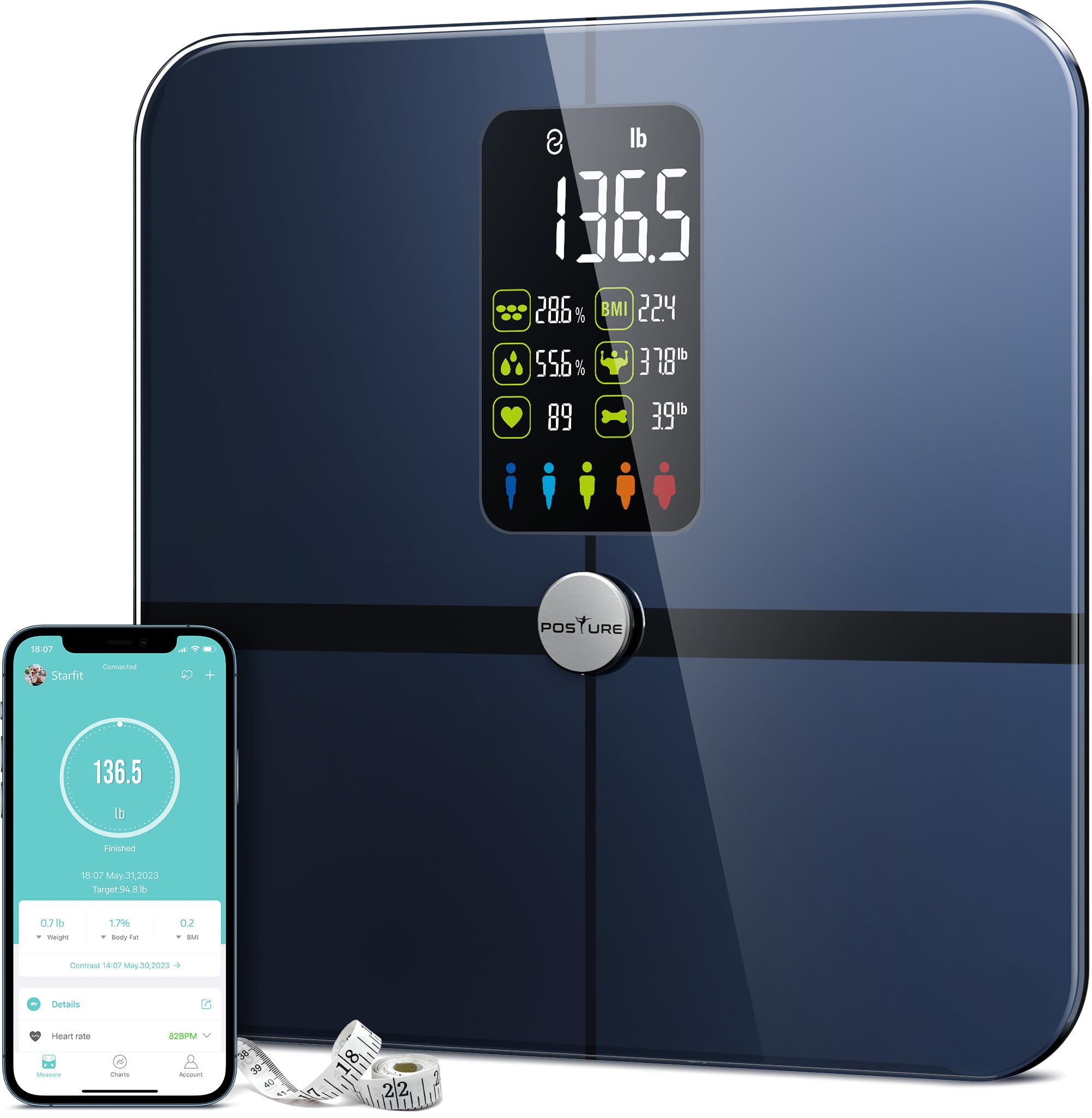 Posture Scale for Body Weight and Fat, Digital Bathroom Scale BMI Weighing Bluetooth Body Fat Scale, 8 Electrode Smart Body Fat Scale, Full Body Composition Analyzer with Voice Prompt