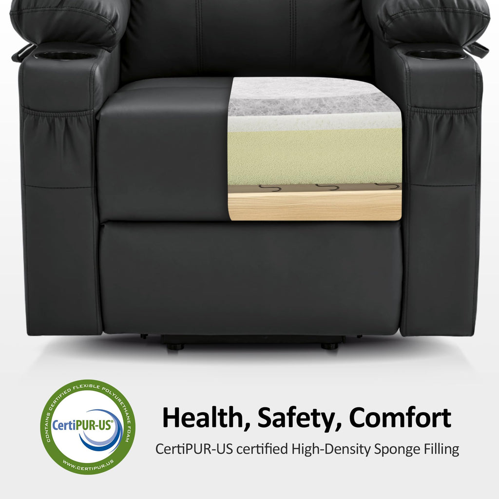 MCombo Electric Power Lift Recliner Chair Sofa with Massage and Heat for Elderly, 3 Positions, 2 Side Pockets, and Cup Holders, USB Ports, Faux Leather 7040 (Grey, Medium)
