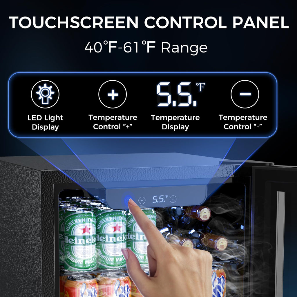 Electactic 50 Cans Beverage Refrigerator Cooler, 1.3 Cu.ft Mini Fridge Countertop Drink Cooler with Glass Door for Beer, Soda,Wine, Adjustable Digital Temperature Control for Home Dorm Bar, Black