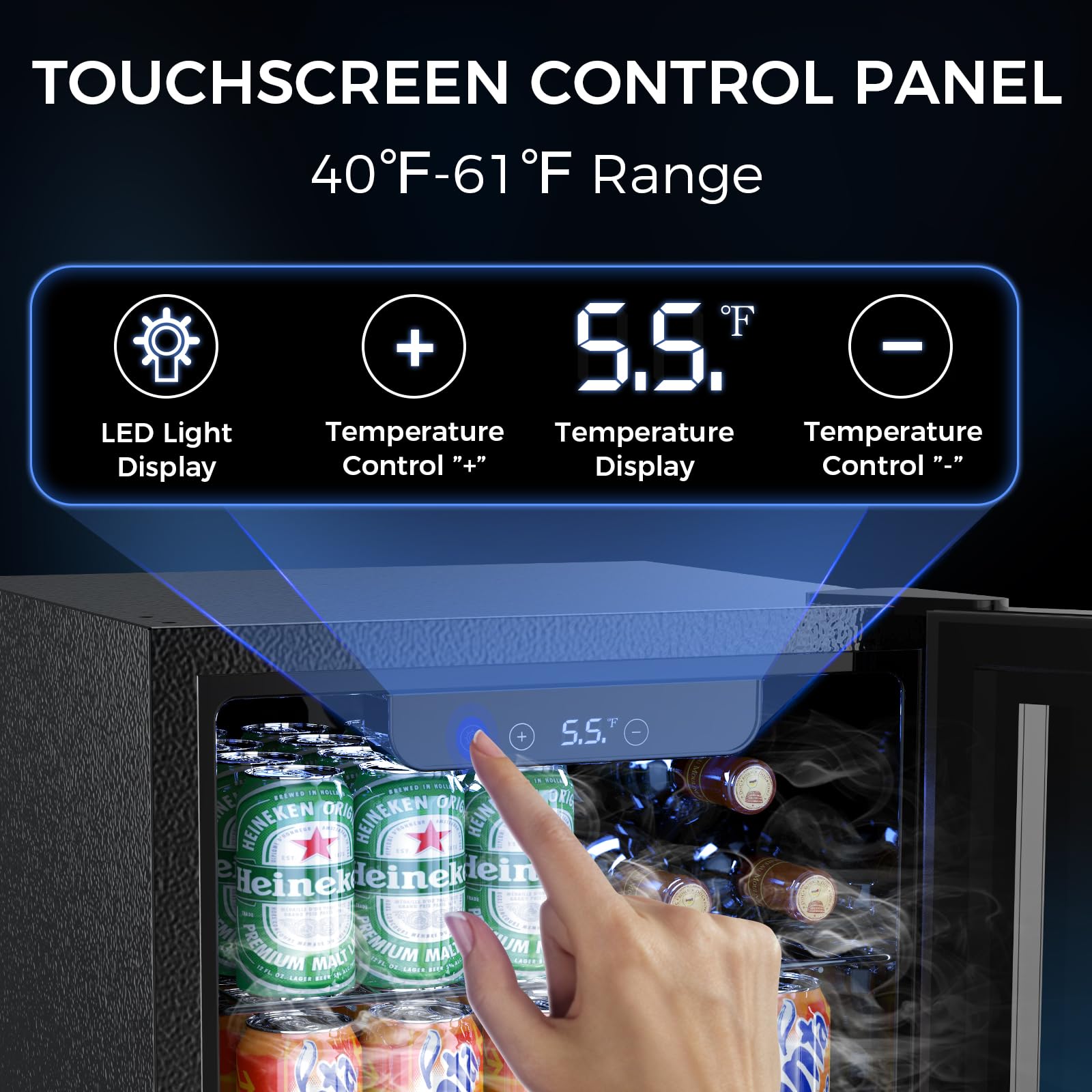 Electactic 50 Cans Beverage Refrigerator Cooler, 1.3 Cu.ft Mini Fridge Countertop Drink Cooler with Glass Door for Beer, Soda,Wine, Adjustable Digital Temperature Control for Home Dorm Bar, Black