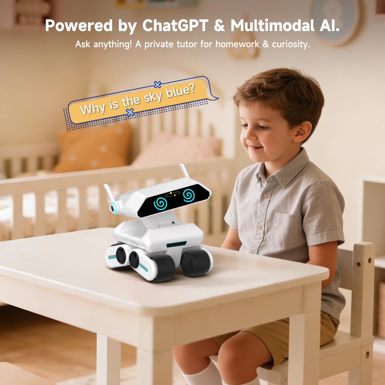 AI Robot for Kids, ChatGPT Powered Interactive Smart Companion, STEAM Educational Programmable Toy with Visual Recognition & Emotion-Aware, Personalized AI Friend for Teens Yonbo