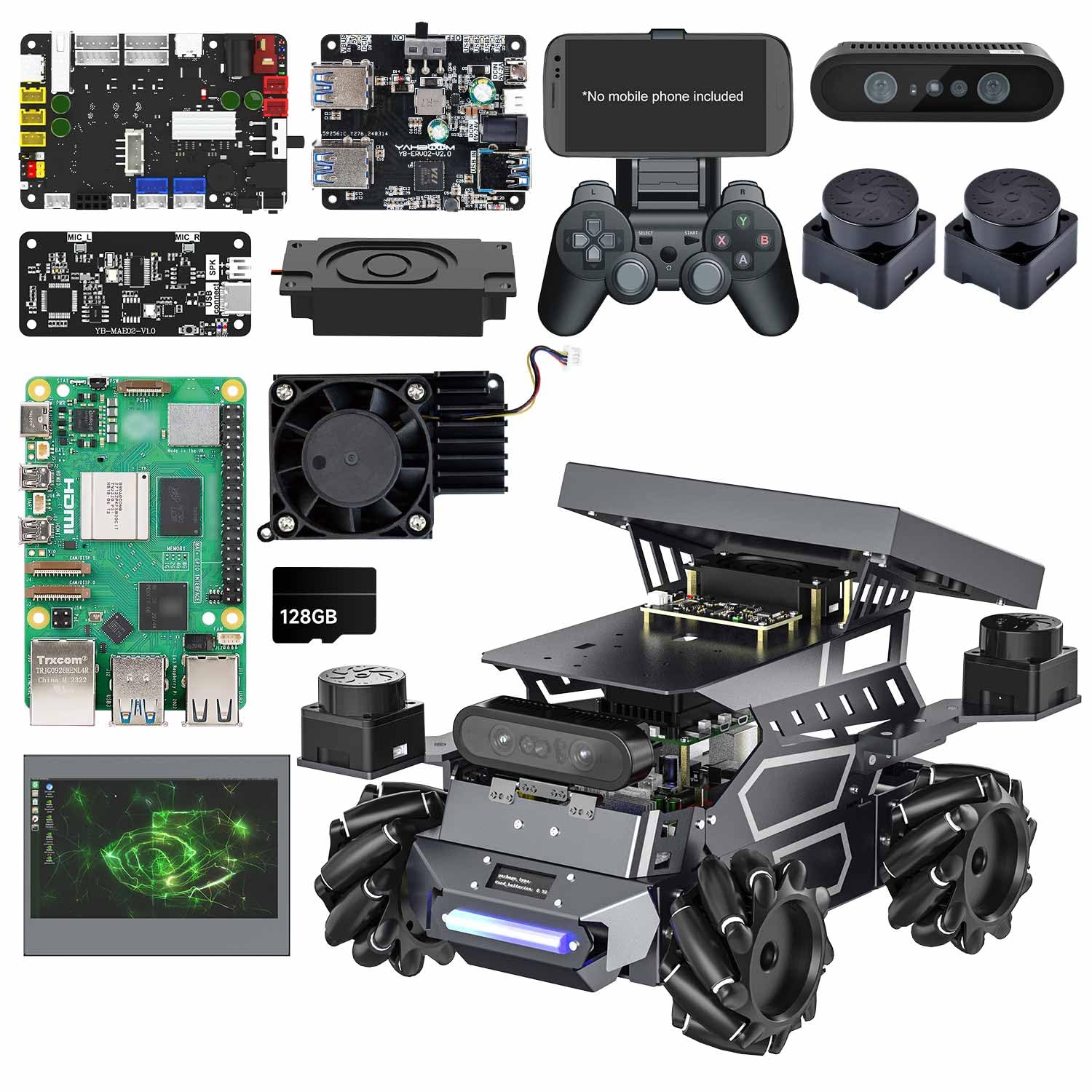Yahboom ROS2 Robotic for Raspberry Pi 5, AI Large Language Models AI Vision Data,3D SLAM Navigation Supports ROS2 Python Education, ROS Development