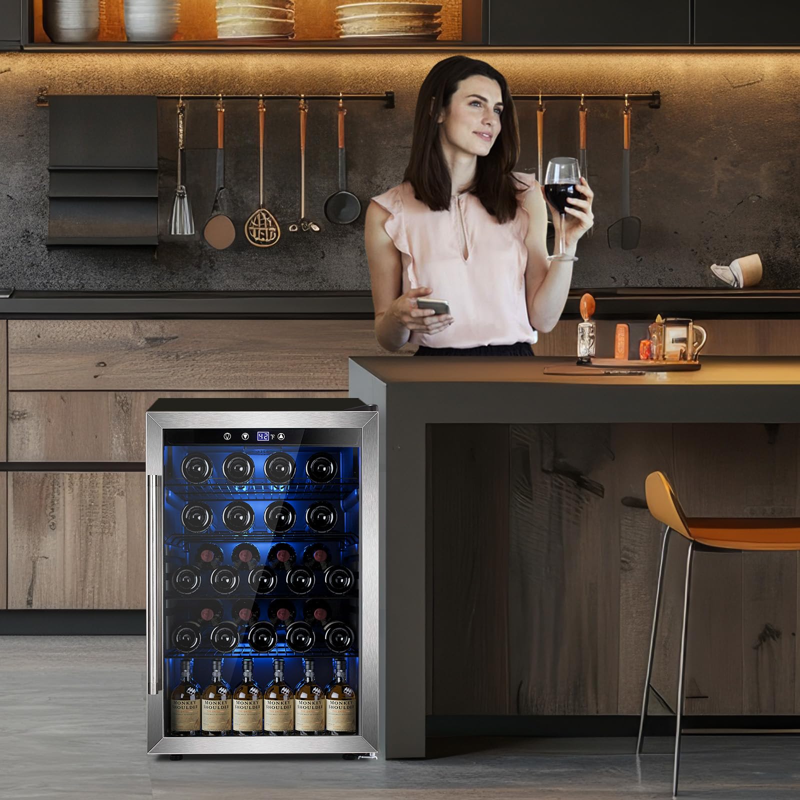 Electactic 50 Cans Beverage Refrigerator Cooler, 1.3 Cu.ft Mini Fridge Countertop Drink Cooler with Glass Door for Beer, Soda,Wine, Adjustable Digital Temperature Control for Home Dorm Bar, Black
