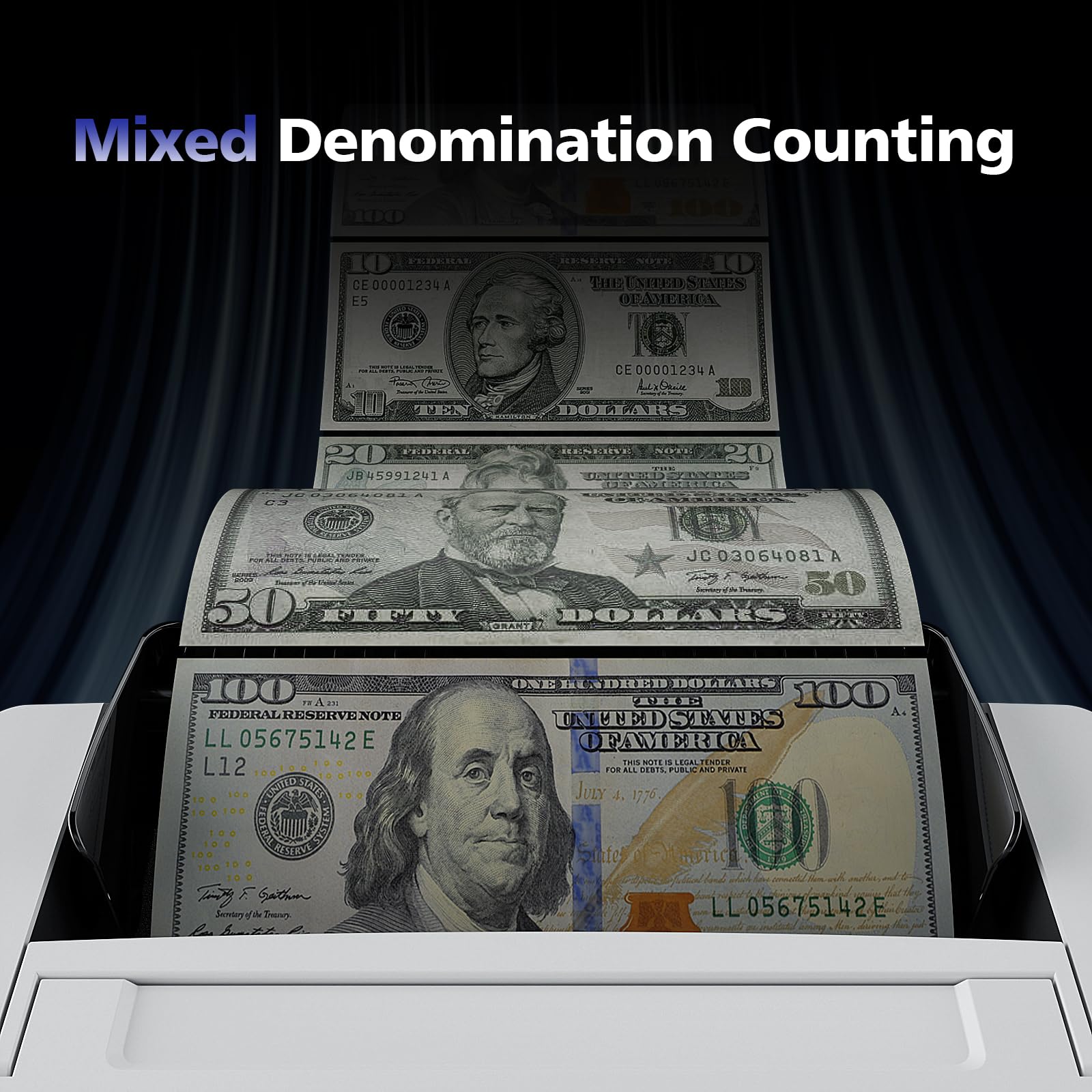 N71 Money Counter Machine Mixed Denomination, Dual-Display Mixed Denomination Value Counting Machine with CIS/UV/MG/IR/DD Counterfeit Detection, Multi-Currency for Business & Retail, 3-Year Protection