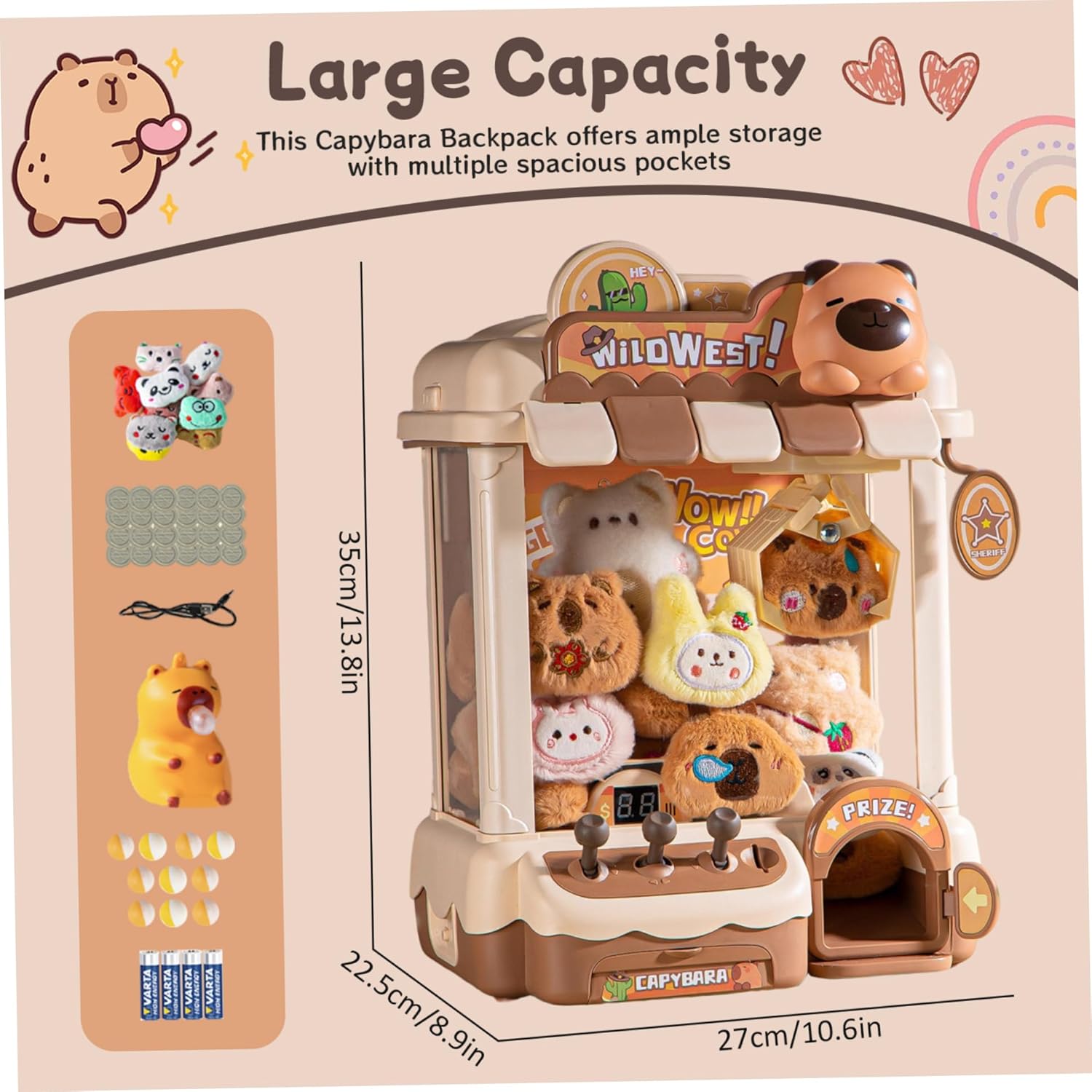 Mini Claw Machine for Kids, 27x22.5x35cm Mini Vending Machine Dual Powered with 10 Dolls, 10 Eggs & 24, Electronic Game Indoor Toy for Home Party Birthday