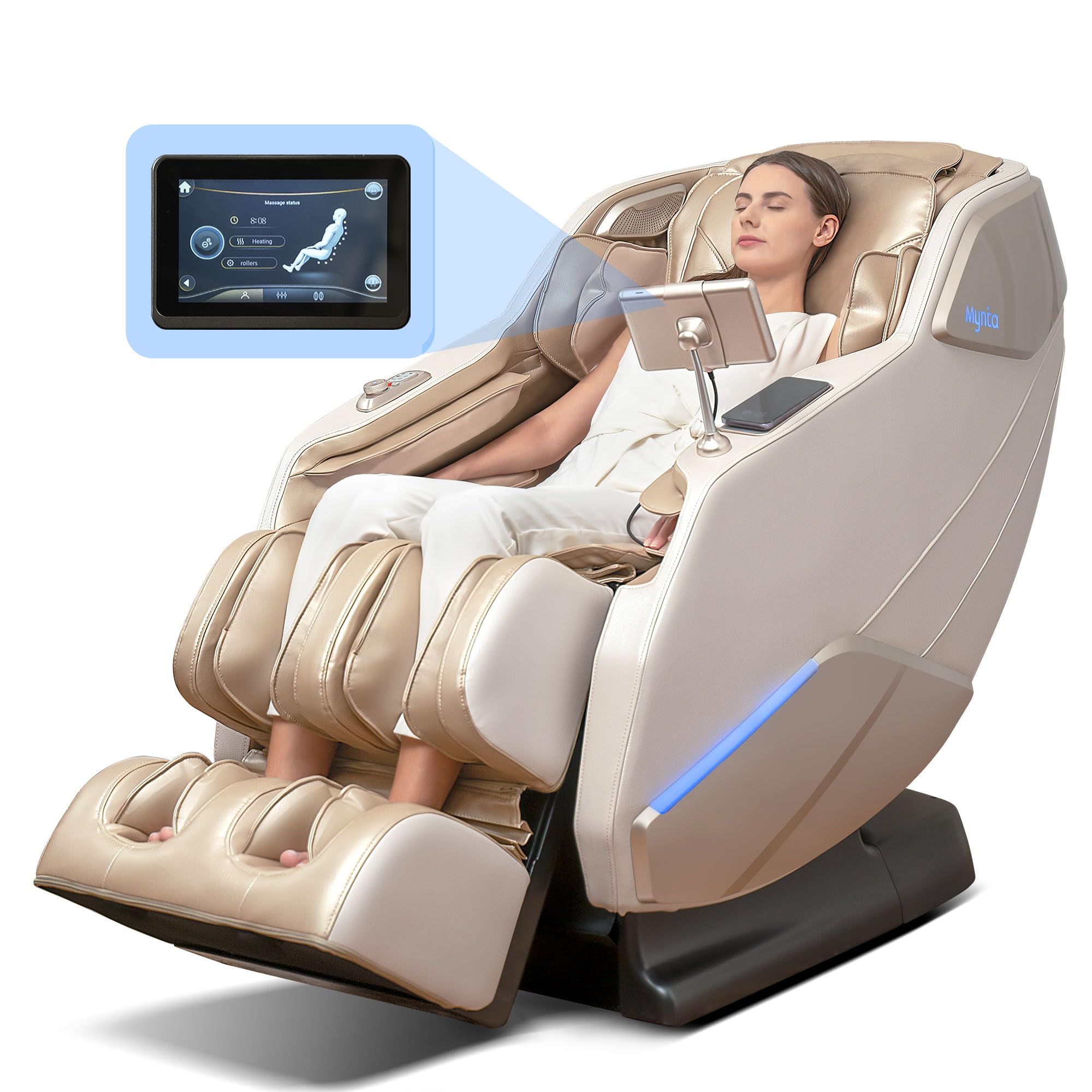 MYNTA Massage Chair Full Body with Heat, Zero Gravity SL-Track Shiatsu 3D Massage Chairs with 12 Modes,12 Massage Techniques, Waist Hip Heating, Calf Foot Massage, HD Bluetooth Speaker & White Noise