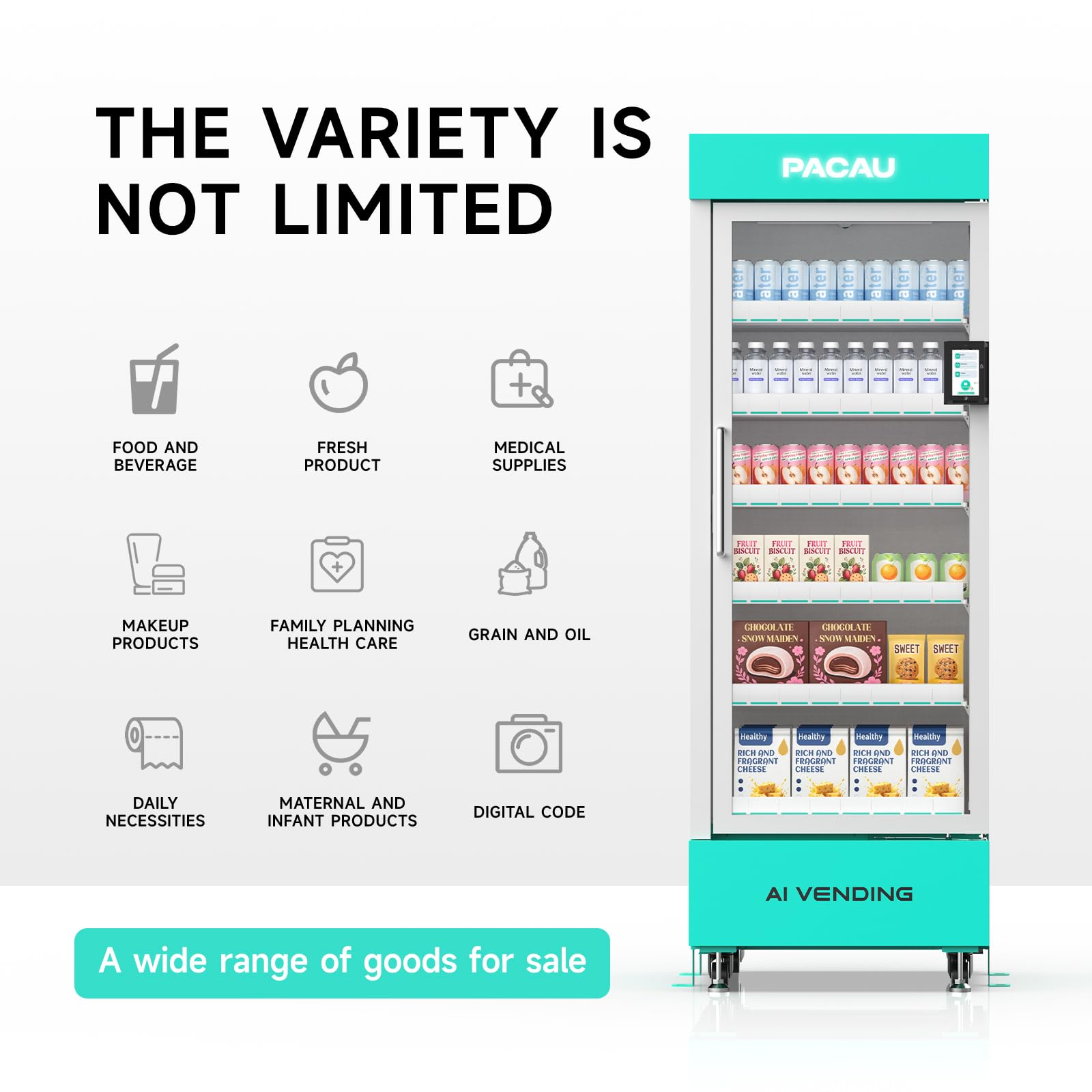 Ai Smart Vending Machine, 800 Bottle Refrigerated Snack and Drink Combo Vending Machine with Vision Recognition, Cashless Card Reader & App Management for Office, School, Gym