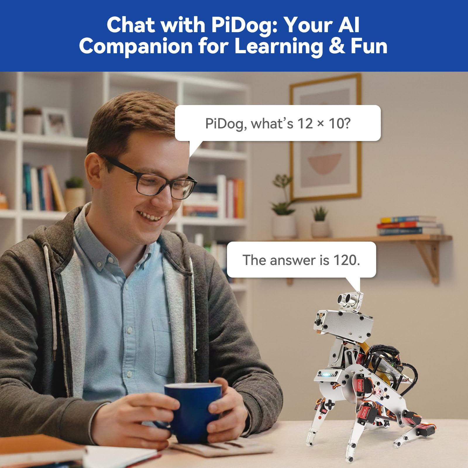 SunFounder PiDog AI Robot Dog Kit for Raspberry Pi 5/4/3B+/Zero 2W, Openclaw LLMs ChatGPT/Gemini/Grok, Voice&Video Recognition, Python, App, Battery, Gyroscope, Camera (RPI NOT Included)