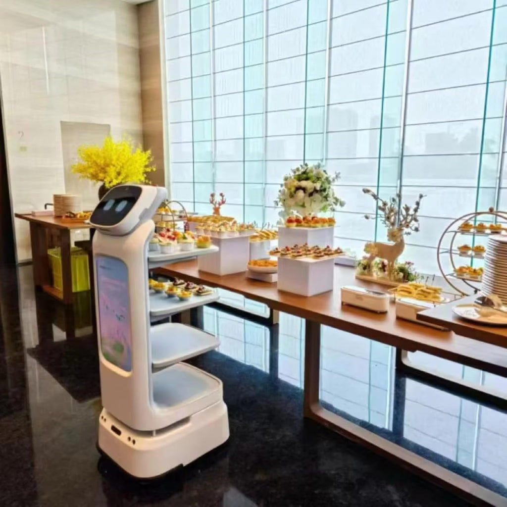 Food Delivery Service Robot, Visual & Laser SLAM Navigation Robot with Multi-Machine Scheduling, Long Battery Life for Hotels, Restaurants & Cafes