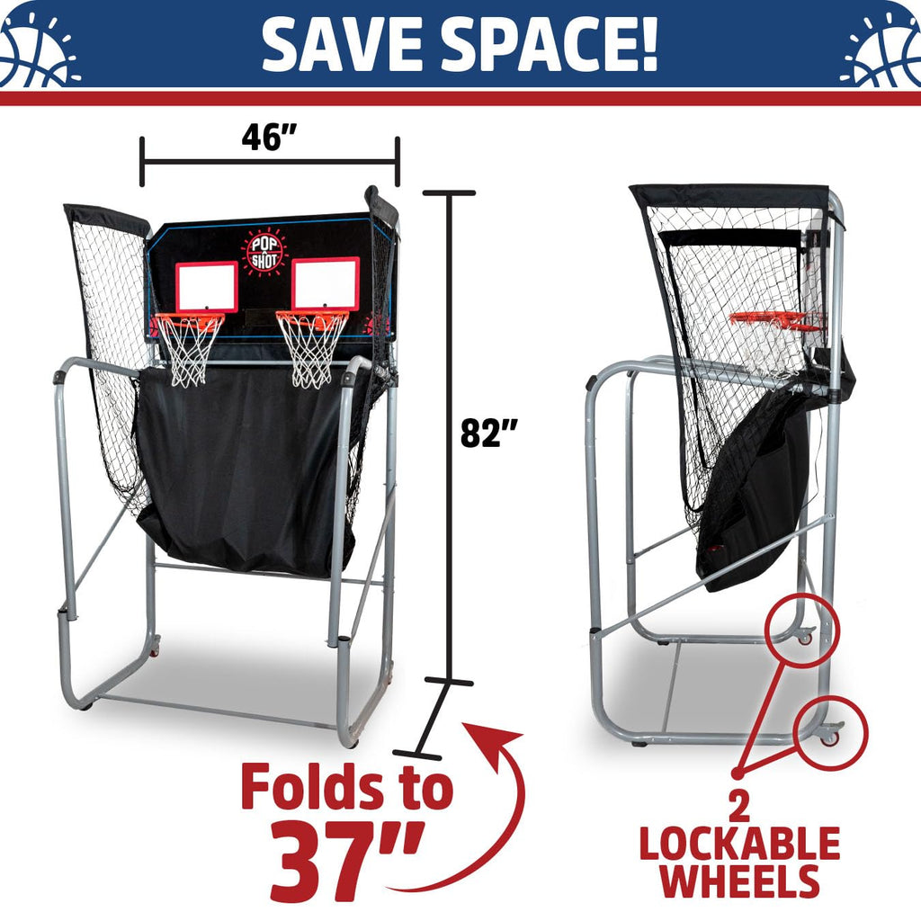 Pop-A-Shot - Home Dual Shot | Arcade Basketball Game for Home | Sensor Scoring Hoop, 16 Game Modes, 7 Balls | Foldable for Easy Storage | Fun for All Players