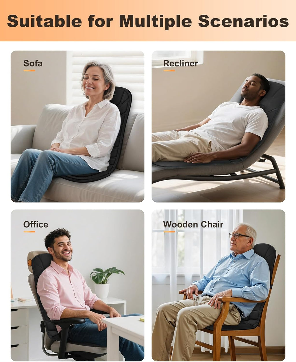 Snailax Back Massager with Heat - Massage Seat Cushion with 10 Motors, Massage Chair Pad for Home Office Use, 5 Modes & 3 Intensity Levels, 2 Heat Settings with 30-60-90 Mins Timer, Gifts for Him Dad