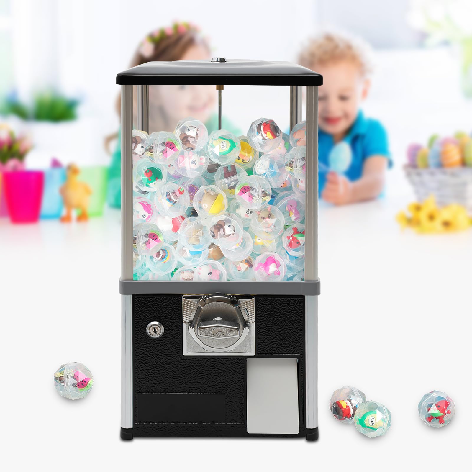 Vending Machines, 25 Cents Coin Operated Vending Machine Commercial Large Capacity Gumball Machine Capsule Toys Vending Dispenser Vending Machine for Amusement Parks, Retail Stores (White)