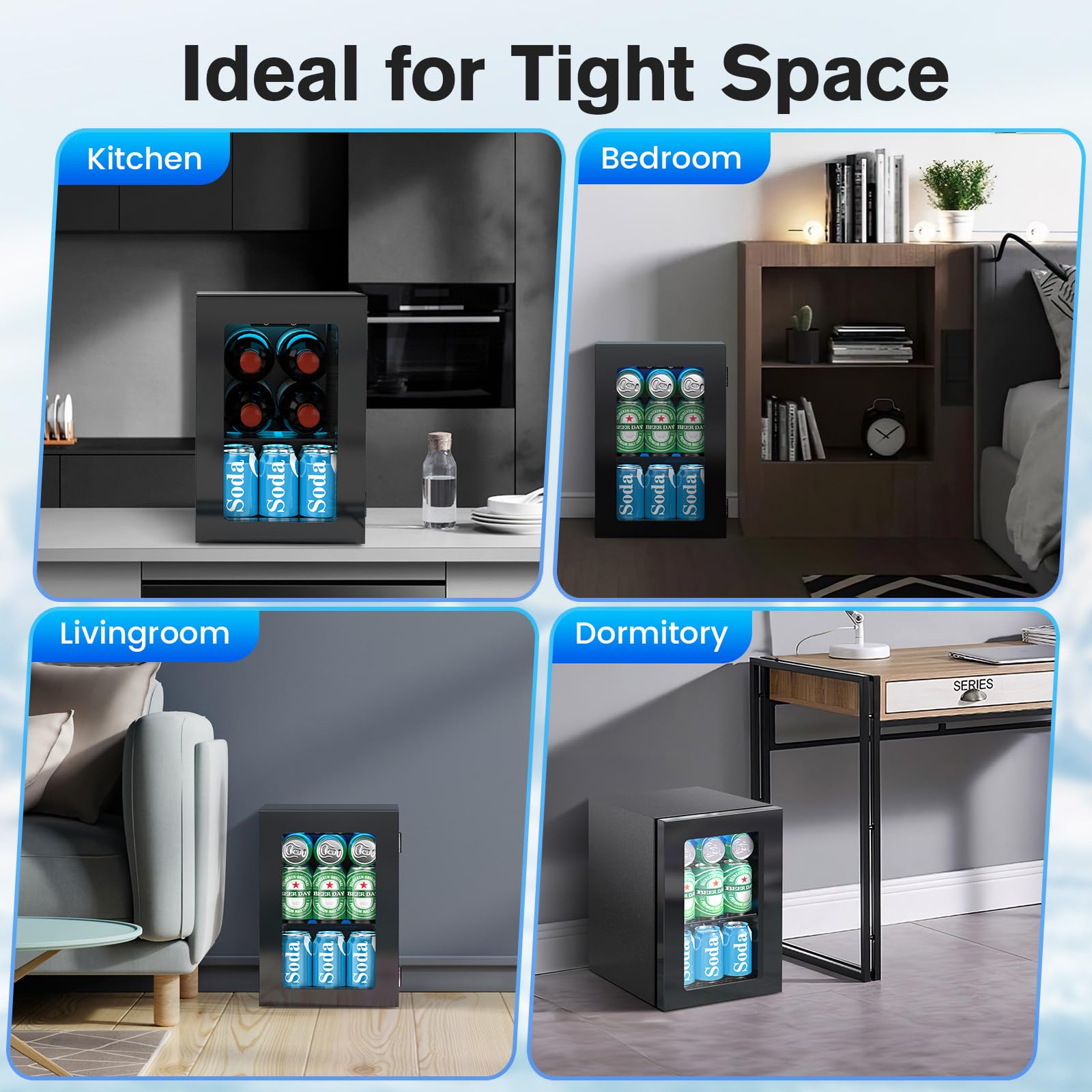 Electactic 50 Cans Beverage Refrigerator Cooler, 1.3 Cu.ft Mini Fridge Countertop Drink Cooler with Glass Door for Beer, Soda,Wine, Adjustable Digital Temperature Control for Home Dorm Bar, Black