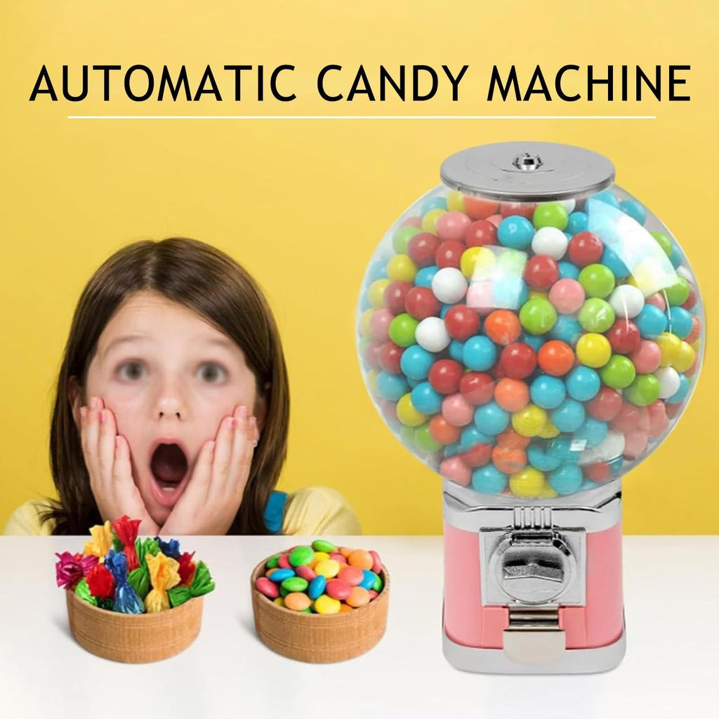 18.1inch Height Candy Gumball Vending Machine, Gumball Automatic Machine, Toy Capsule Dispenser Machine，Claw Machine for Kids Perfect for Birthdays(Pink)