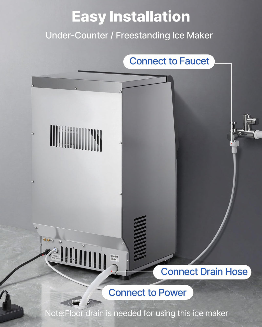 VEVOR Commercial Ice Maker Machine, 100 lbs/24h with 30-35 lbs Storage, Bullet Ice,Built-in/Freestanding/Under Counter, Stainless Steel Ice Maker with LED Display for Home Bar Restaurant