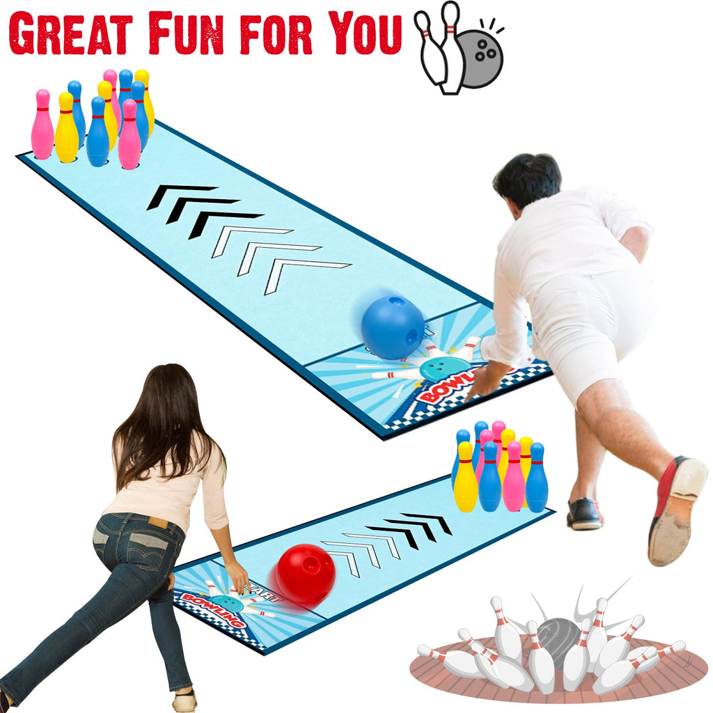 Mini Bowling Set Indoor Outdoor Indoor Bowling Set with Guide Arrow Mat Gold and Silver Medal Backpack Dispensing Suitable for Family Friends Family Party Entertainment