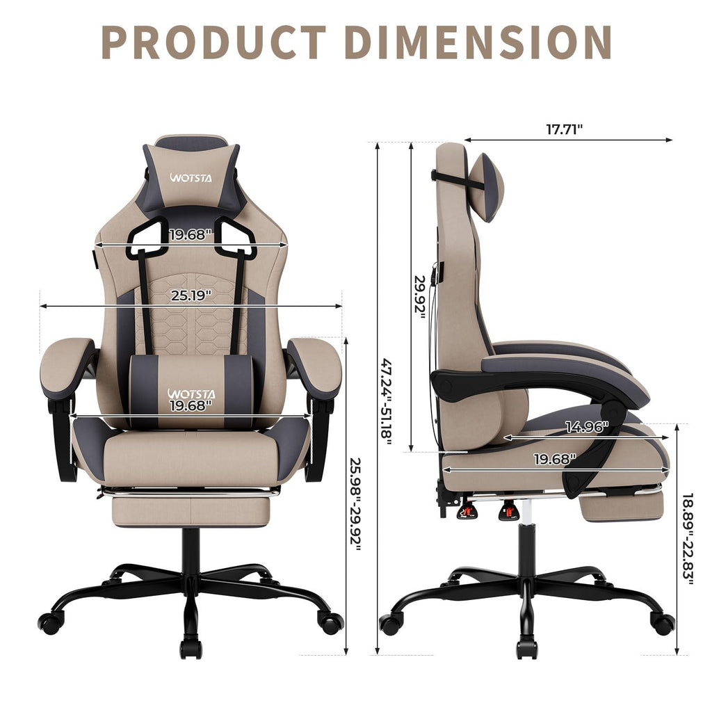 Gaming Chair with Massage,Ergonomic PC Gaming Chair with Footrest Comfortable Headrest and Lumbar Support, High Back, 300LBS (Grey)