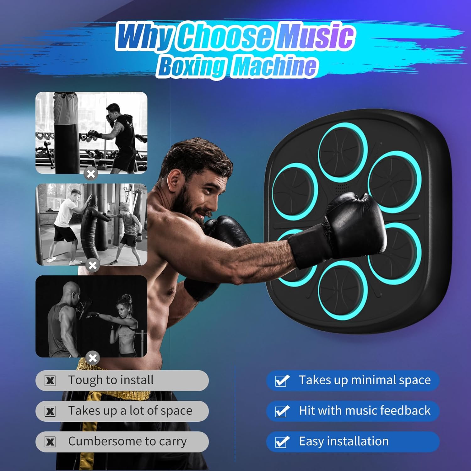 2025 New Model Smart Music Boxing Machine for Adults and Kids, Bluetooth Wall Mounted Punching Trainer with Gloves, 9 Modes & 9 Speeds for Home, Office, and Gym