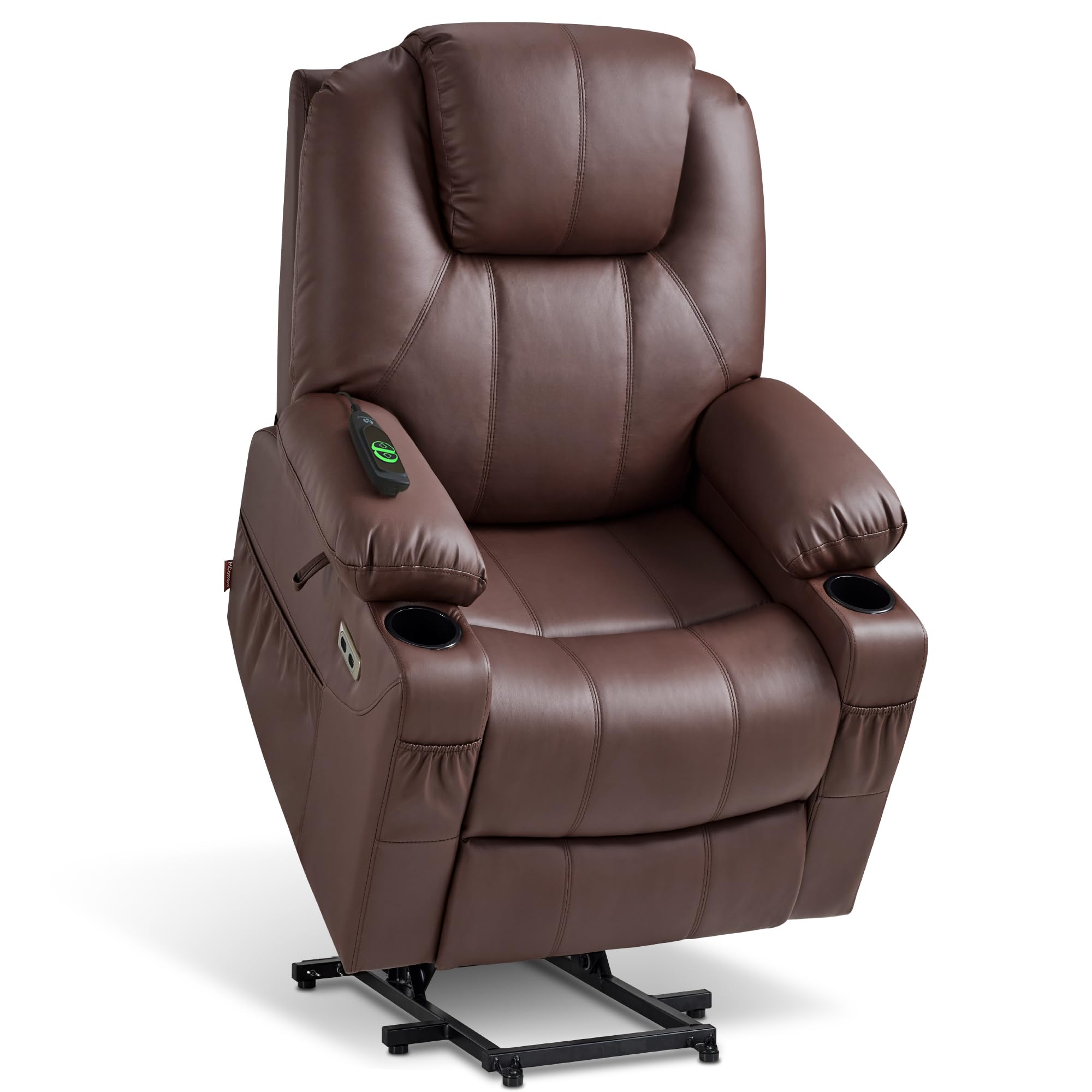 MCombo Electric Power Lift Recliner Chair Sofa with Massage and Heat for Elderly, 3 Positions, 2 Side Pockets, and Cup Holders, USB Ports, Faux Leather 7040 (Grey, Medium)