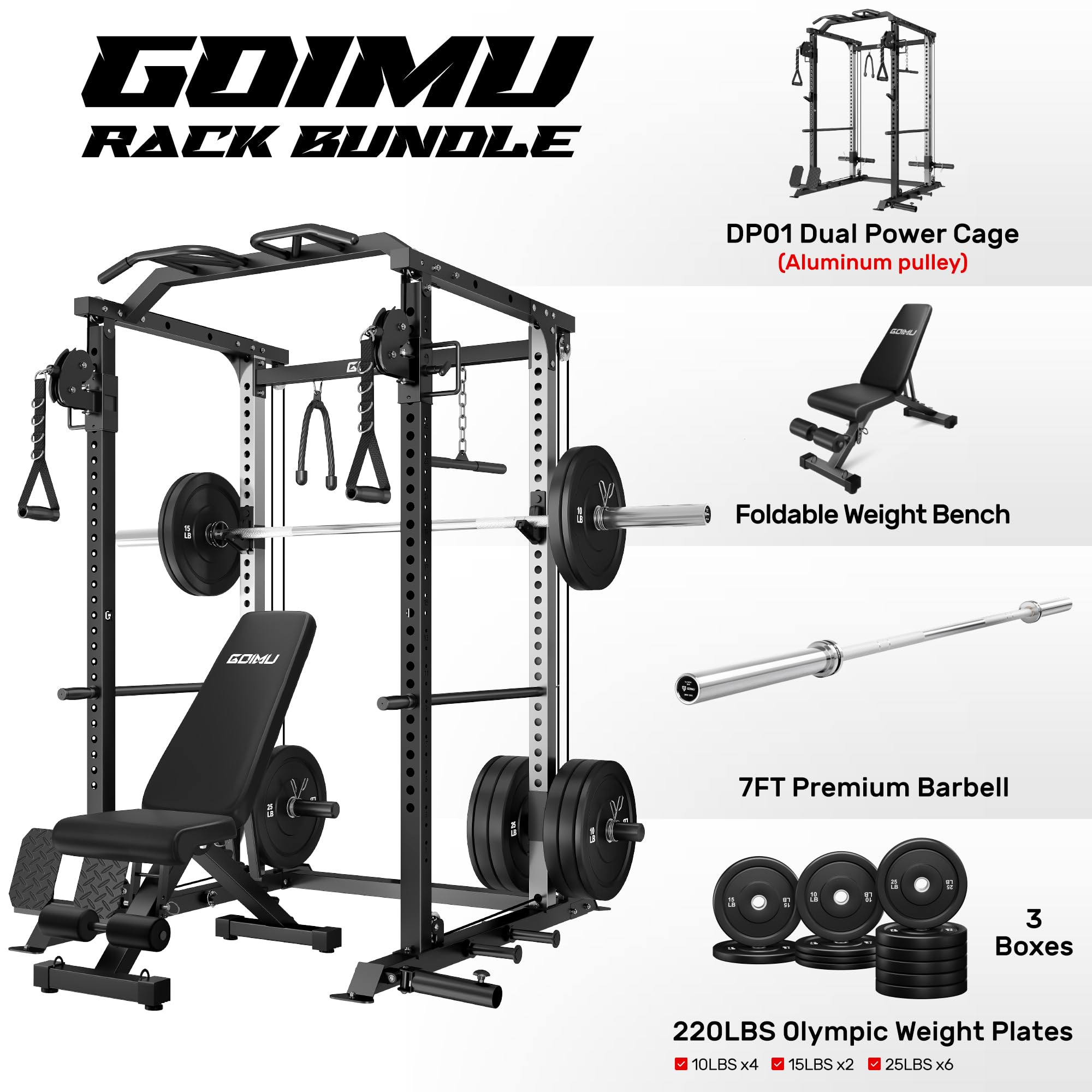 DP01 Power Cage, 2000LBS Squat Rack with with Cable Crossover and Dual Independent Pulley System, Full Cage for Full Body Training, Power Rack with More Training Attachments for Home Gym