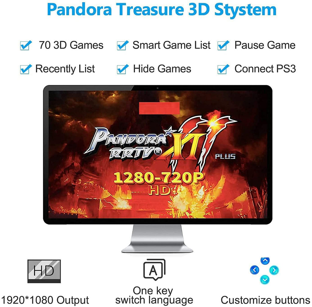 30000 Games in 1 Arcade Game Console ,Pandora Treasure 3D Double Stick,30000 Classic Arcade Games,Search Game, Support 3D,Favorite List, 4 Players Online,1280X720 Full HD Video
