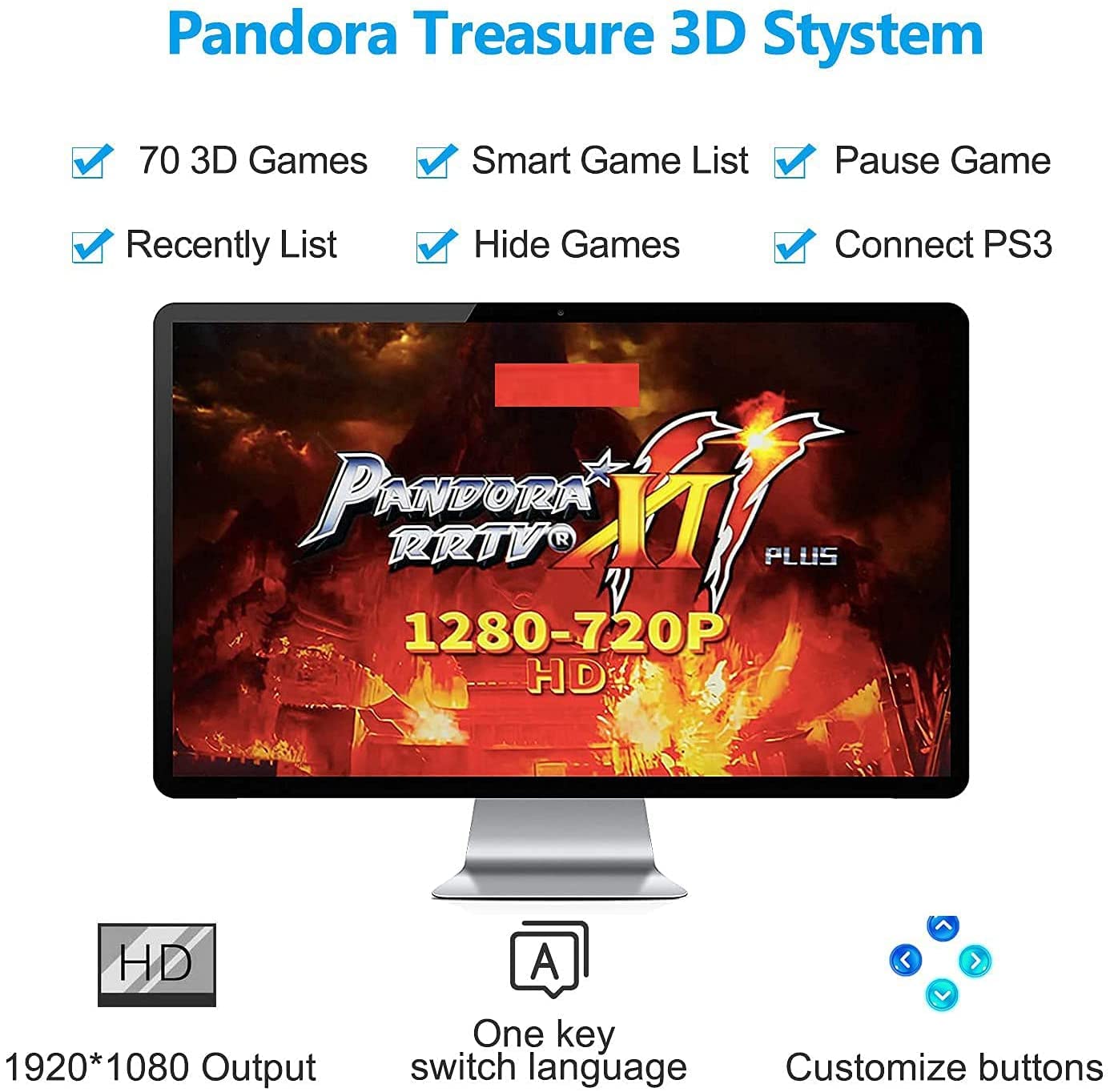 30000 Games in 1 Arcade Game Console ,Pandora Treasure 3D Double Stick,30000 Classic Arcade Games,Search Game, Support 3D,Favorite List, 4 Players Online,1280X720 Full HD Video