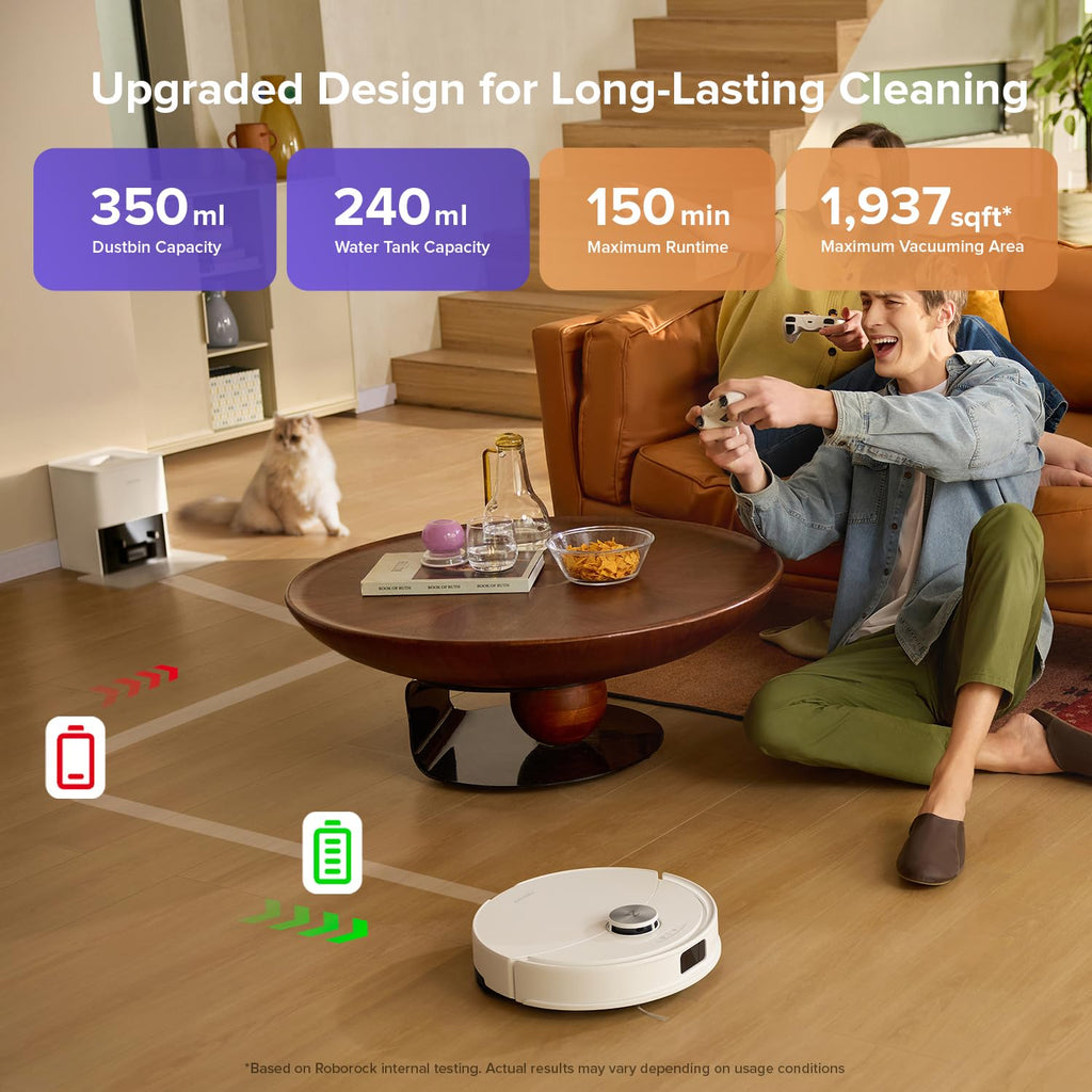 roborock Q10 S5+ Robot Vacuum and Mop, 10,000Pa Suction, Upgraded from Q8 max+, 70 Days Self-Emptying, Obstacle Avoidance, Sonic Mopping, Dual Anti-Tangle Design, Auto Mop Lifting, Black