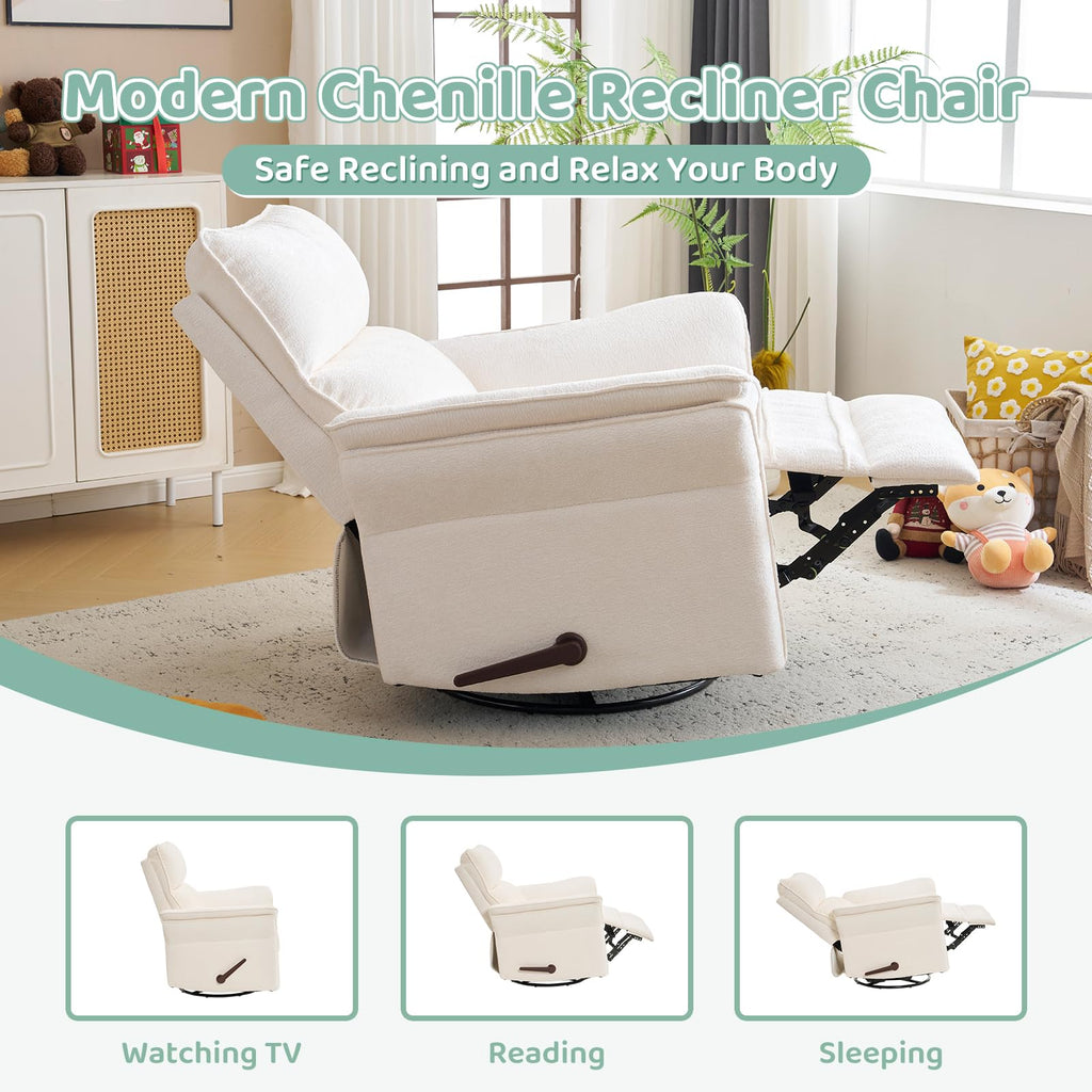 Oversized Rocking Chair Nursery with Massage and Heat, Glider Recliner Nursery Chair with Adjustable Headrest, Power Swivel Rocker Recliner Chair with USB Port, Dark Grey