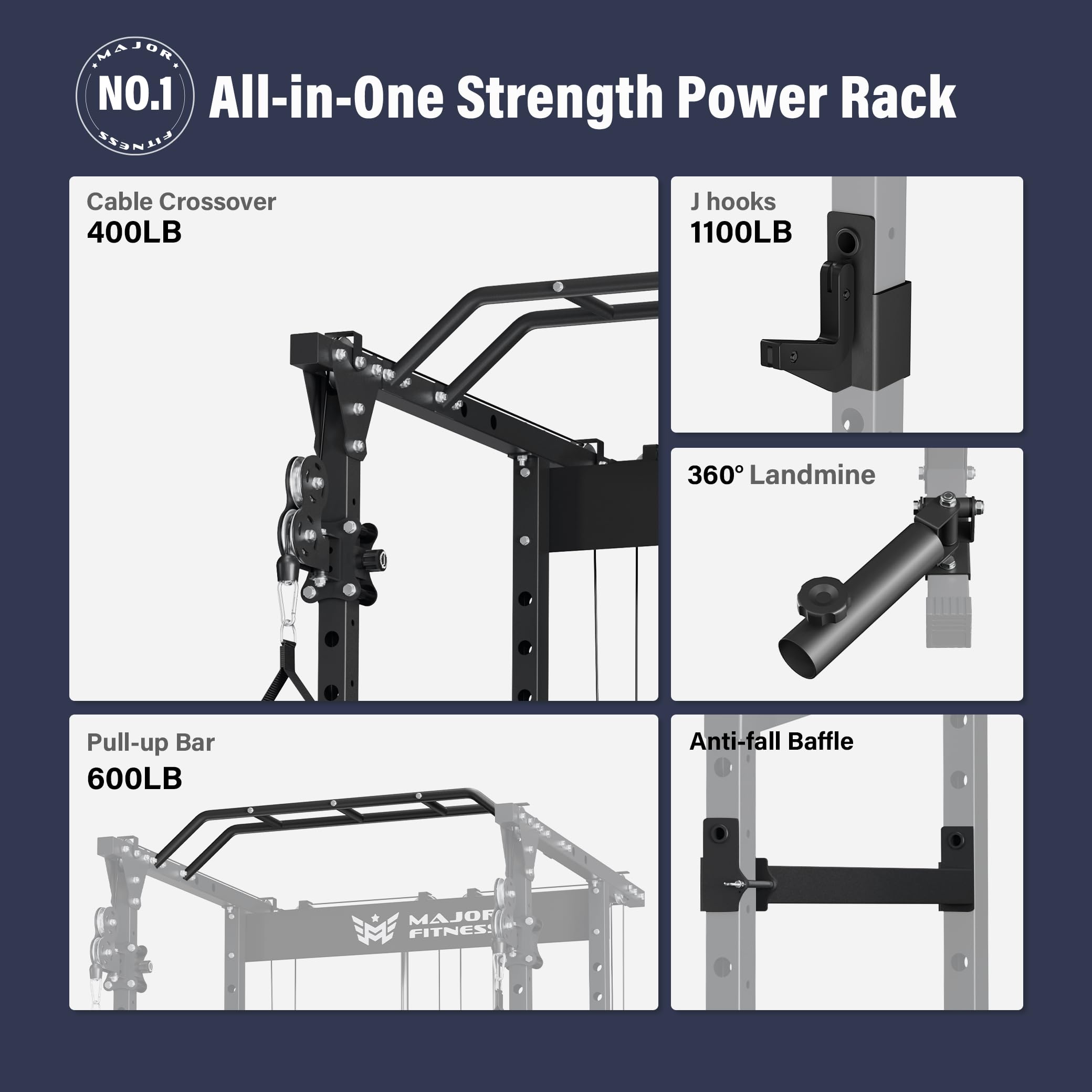 MAJOR FITNESS Drone1 Power Cage - Multi-Function Power Rack for Home Gym, Squat Rack, Cable Crossover System, for Strength Training