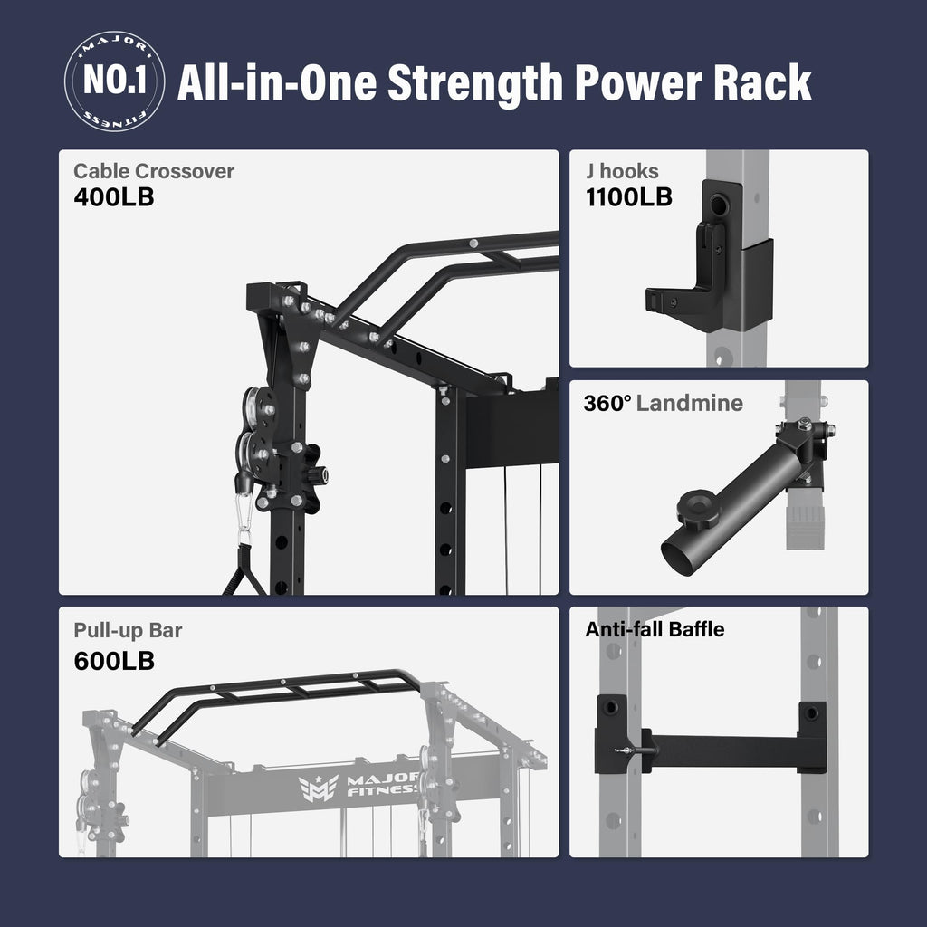 MAJOR FITNESS Drone1 Power Cage - Multi-Function Power Rack for Home Gym, Squat Rack, Cable Crossover System, for Strength Training