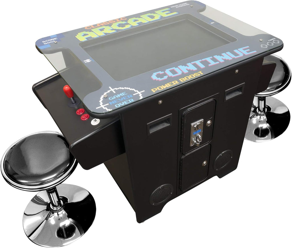 Creative Arcades Full Size Commercial Grade Cocktail Arcade Machine | 2 Player | 412 Games | 26" LCD Screen | Square Glass Top | 2 Sanwa Joysticks | 2 Stools Included | 3 Year Warranty