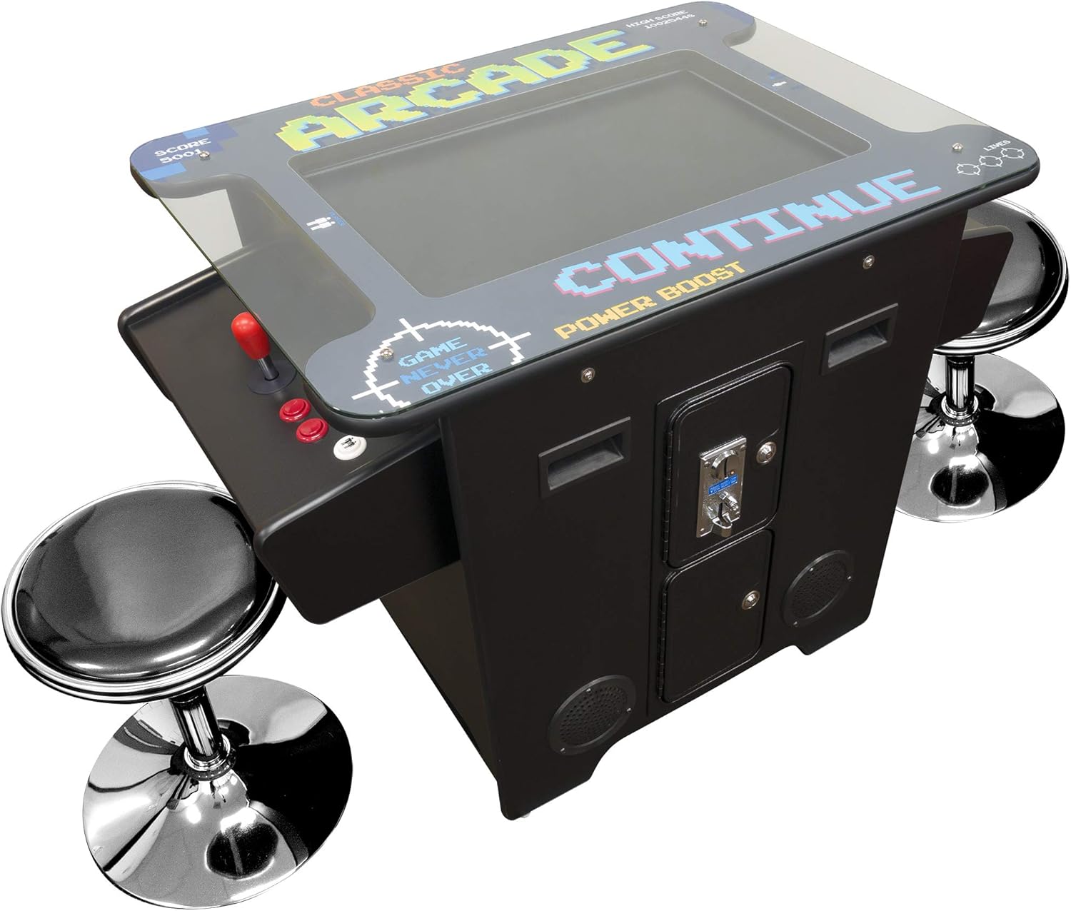 Creative Arcades Full Size Commercial Grade Cocktail Arcade Machine | 2 Player | 412 Games | 26" LCD Screen | Square Glass Top | 2 Sanwa Joysticks | 2 Stools Included | 3 Year Warranty