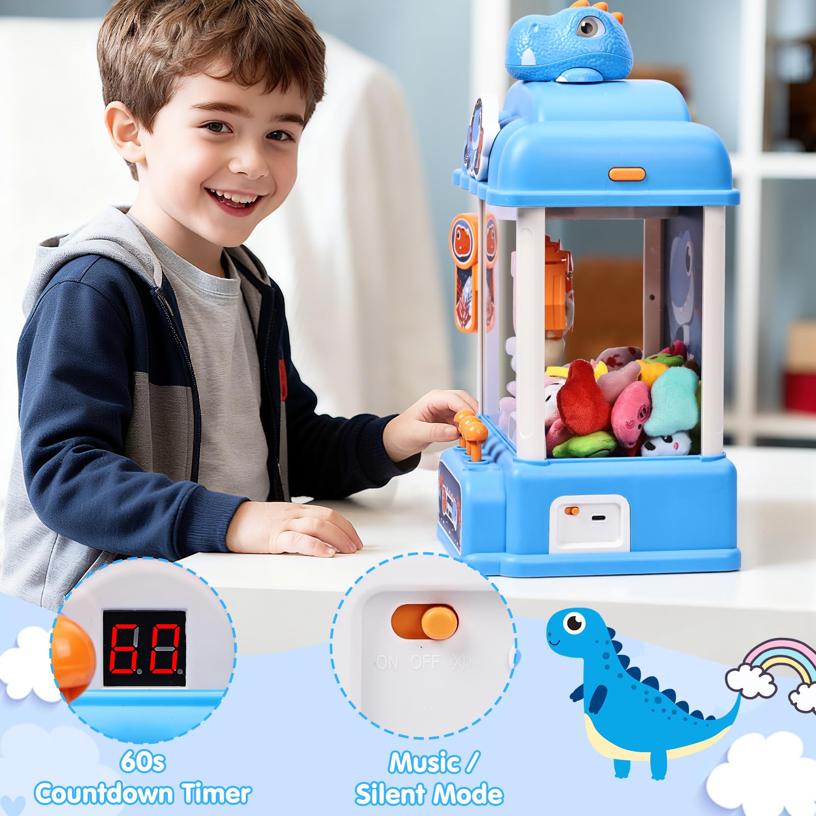 CWLAKON Claw Machine for Kids, Mini Vending Machine Unicorns Toys with Sound for Girls Age 3+, Candy Grabber Prize Dispenser Machine Arcade Games with Mini Plush Toys, Christmas Birthday Gifts