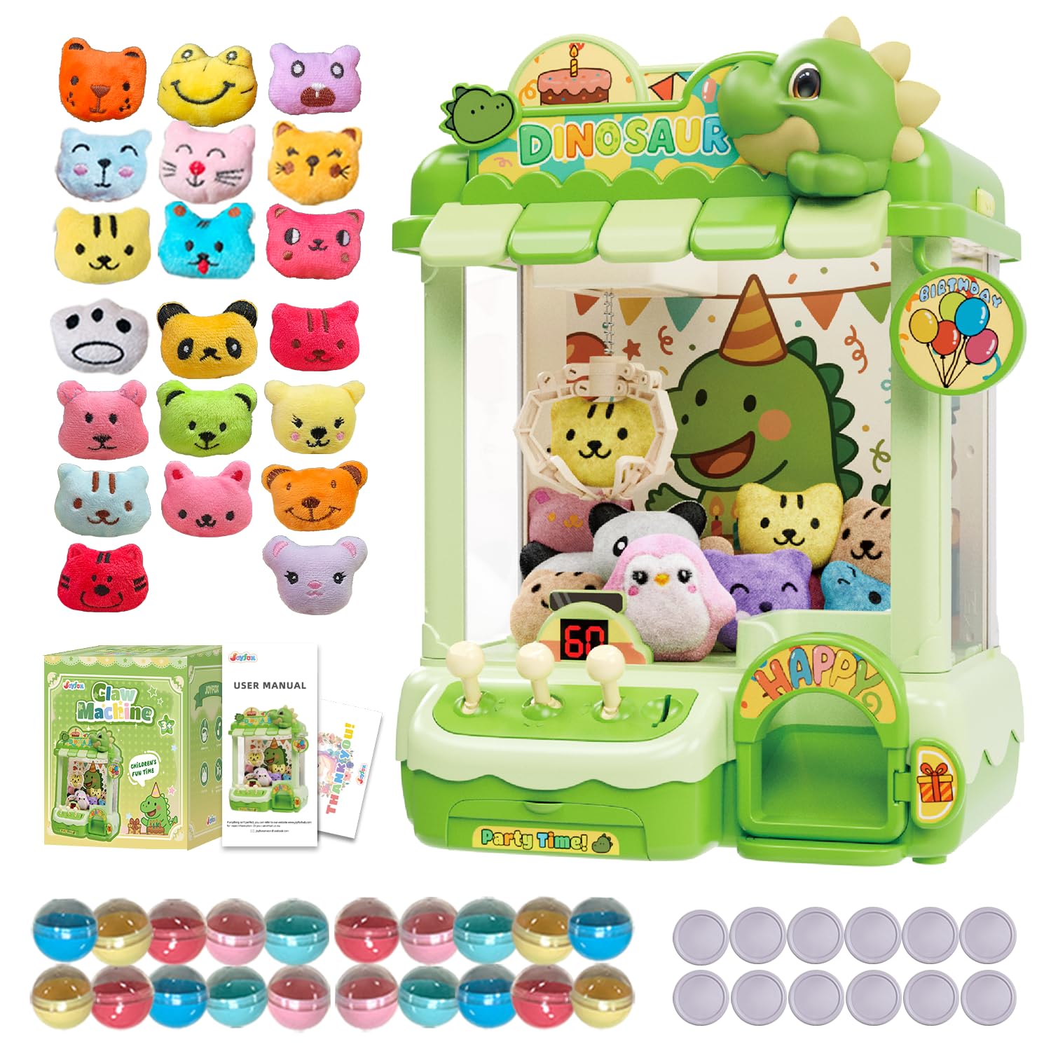 Unicorn Claw Machine for Kids, Arcade Prize Grabber with 20 Mini Plush Toys and 20 Capsules, 3-Lever Controls, Lights and Music, Gift for Ages 3 and Up