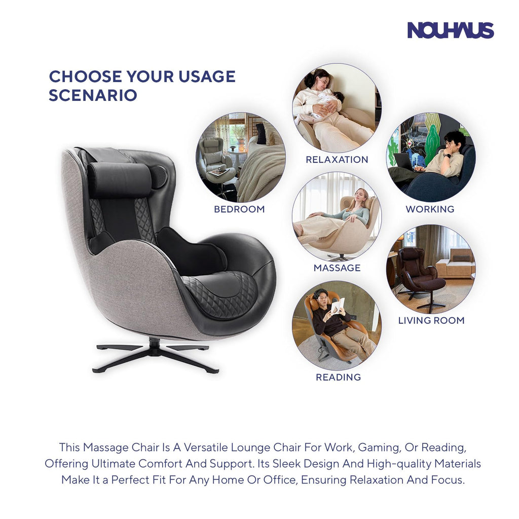 Nouhaus Classic Massage Chair with Ottoman – Caramel Leather Recliner with Percussive Shiatsu Massager, Built-in Speaker & Full Body Spot Massage – Ultimate Comfort for Home & Office