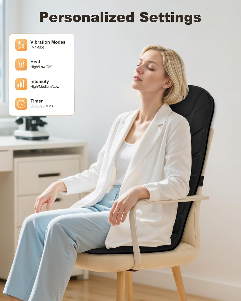 Snailax Back Massager with Heat - Massage Seat Cushion with 10 Motors, Massage Chair Pad for Home Office Use, 5 Modes & 3 Intensity Levels, 2 Heat Settings with 30-60-90 Mins Timer, Gifts for Him Dad
